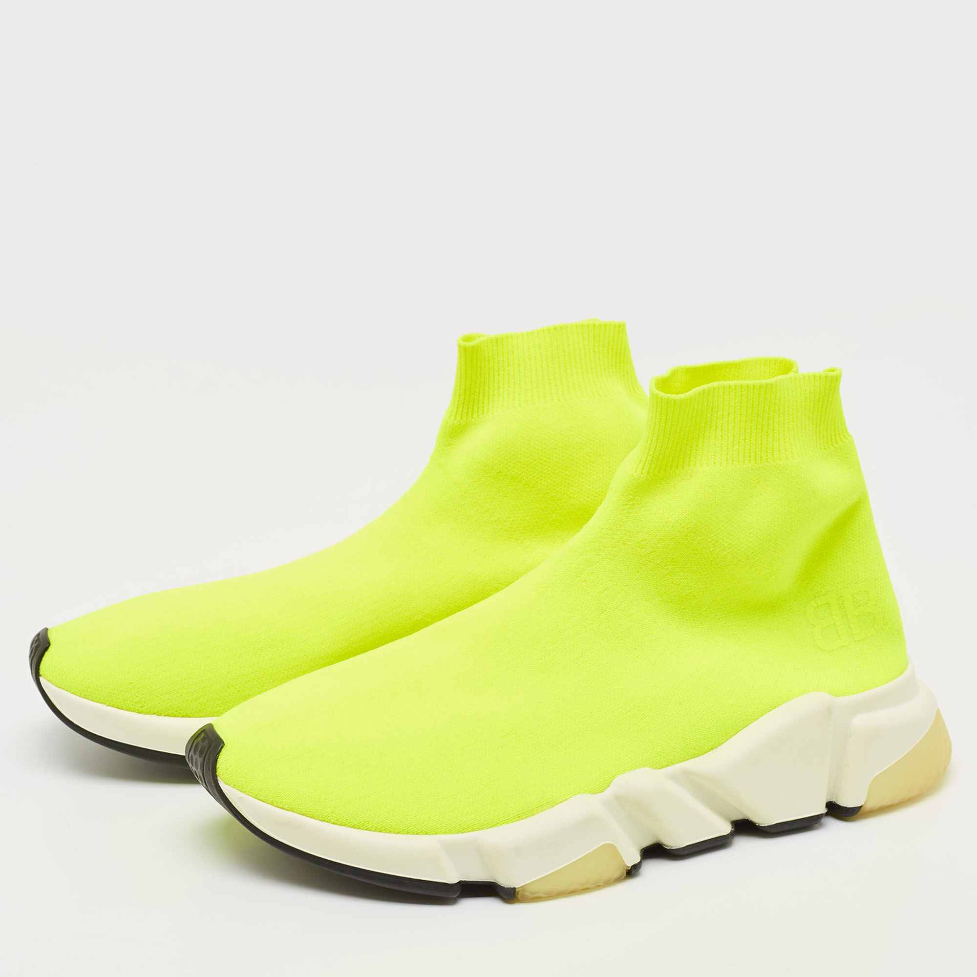 Balenciaga Neon Yellow Knit Fabric Speed Trainer Sneakers Size 39