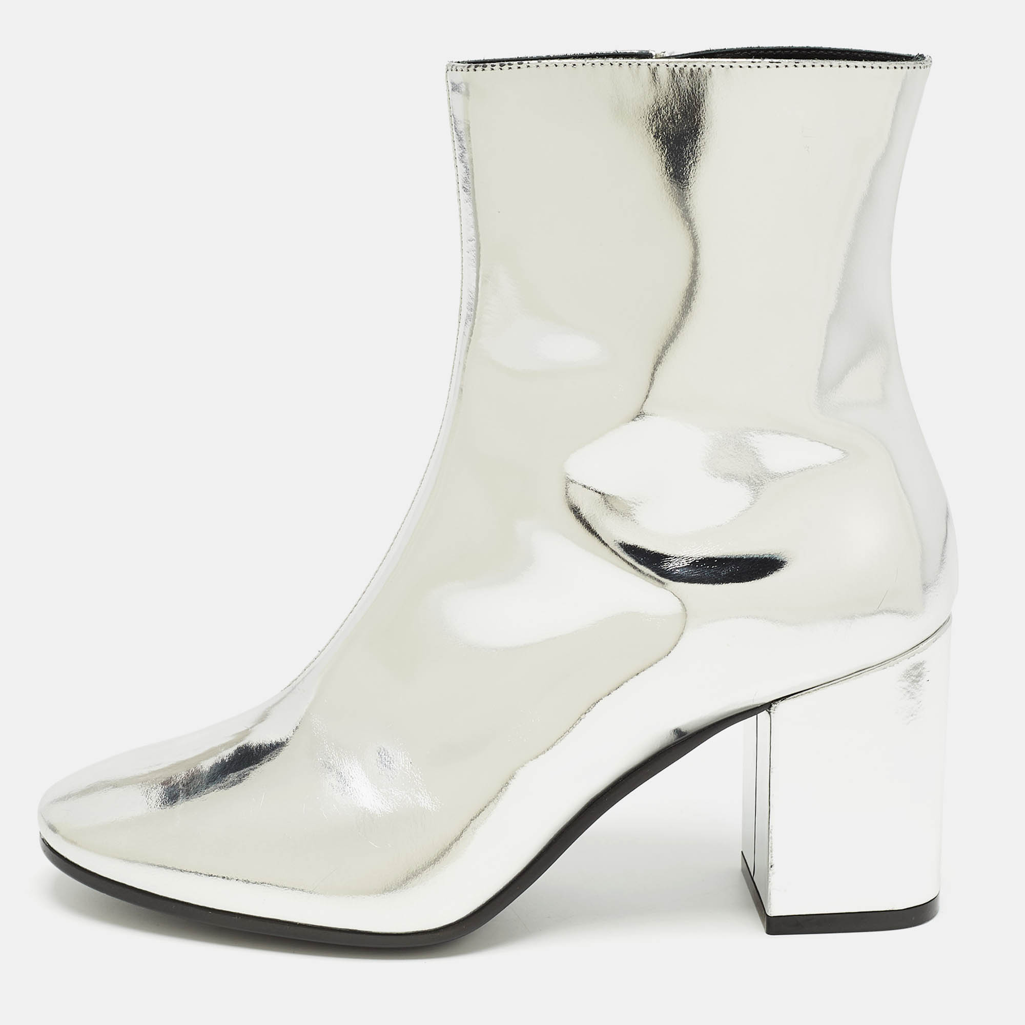 Balenciaga silver patent leather zip ankle boots size 36
