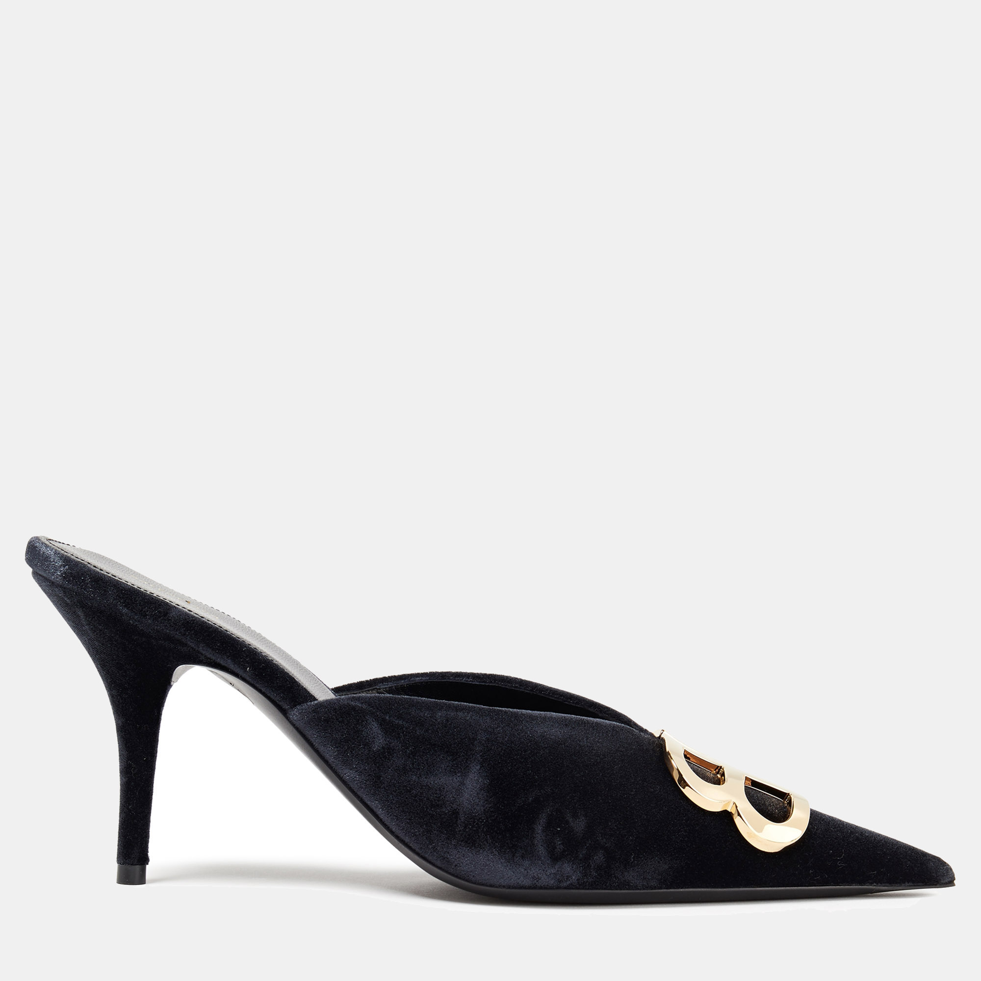 

Balenciaga Velvet BB Pointed Toe Mules Size, Black