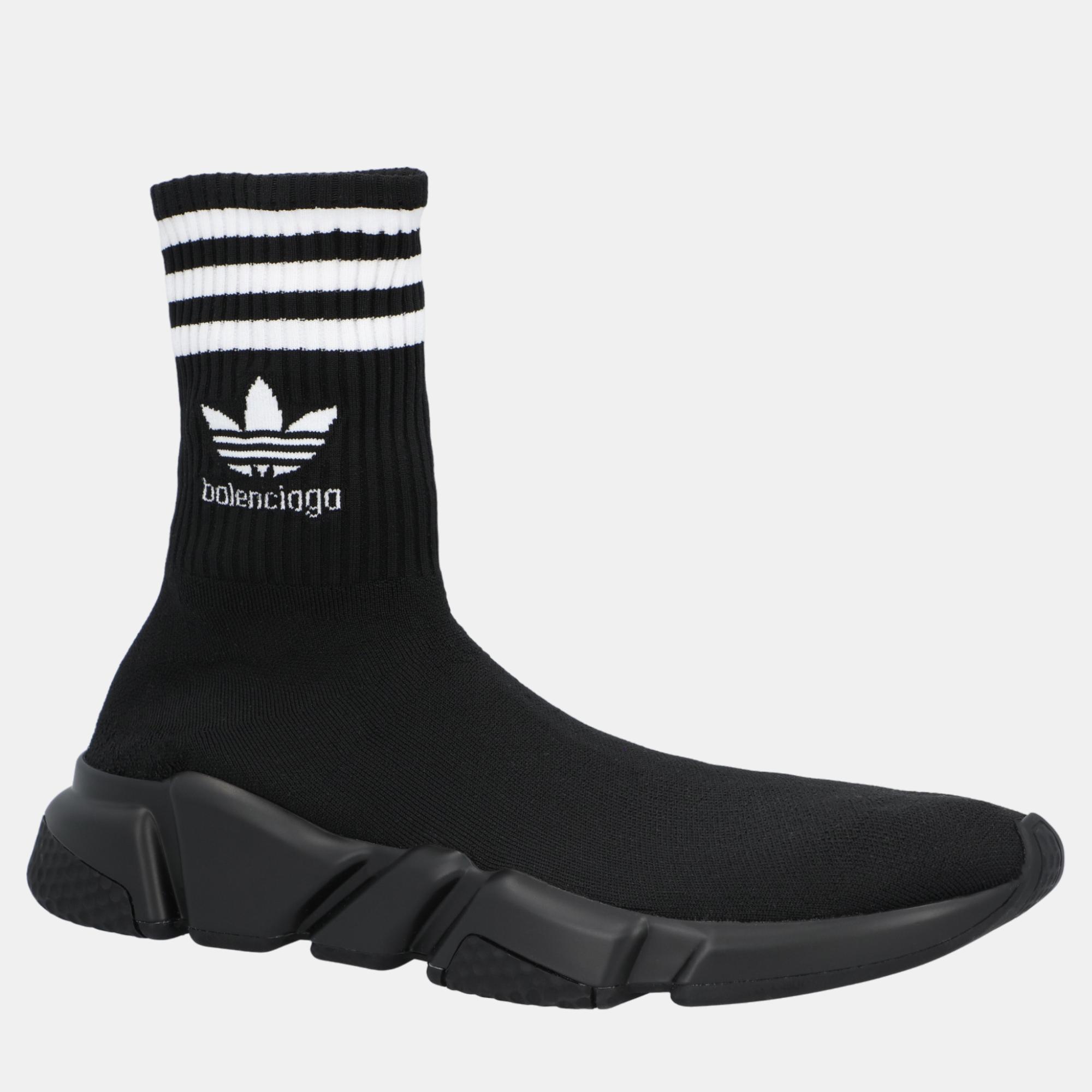 Balenciaga X Adidas Black/White Canvas Speed Trainer Sock Sneaker EU 38