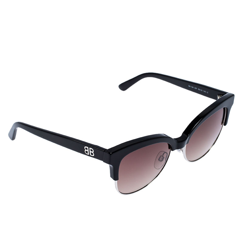 Image of Balenciaga Black Gradient BA  Half Rim Sunglasses