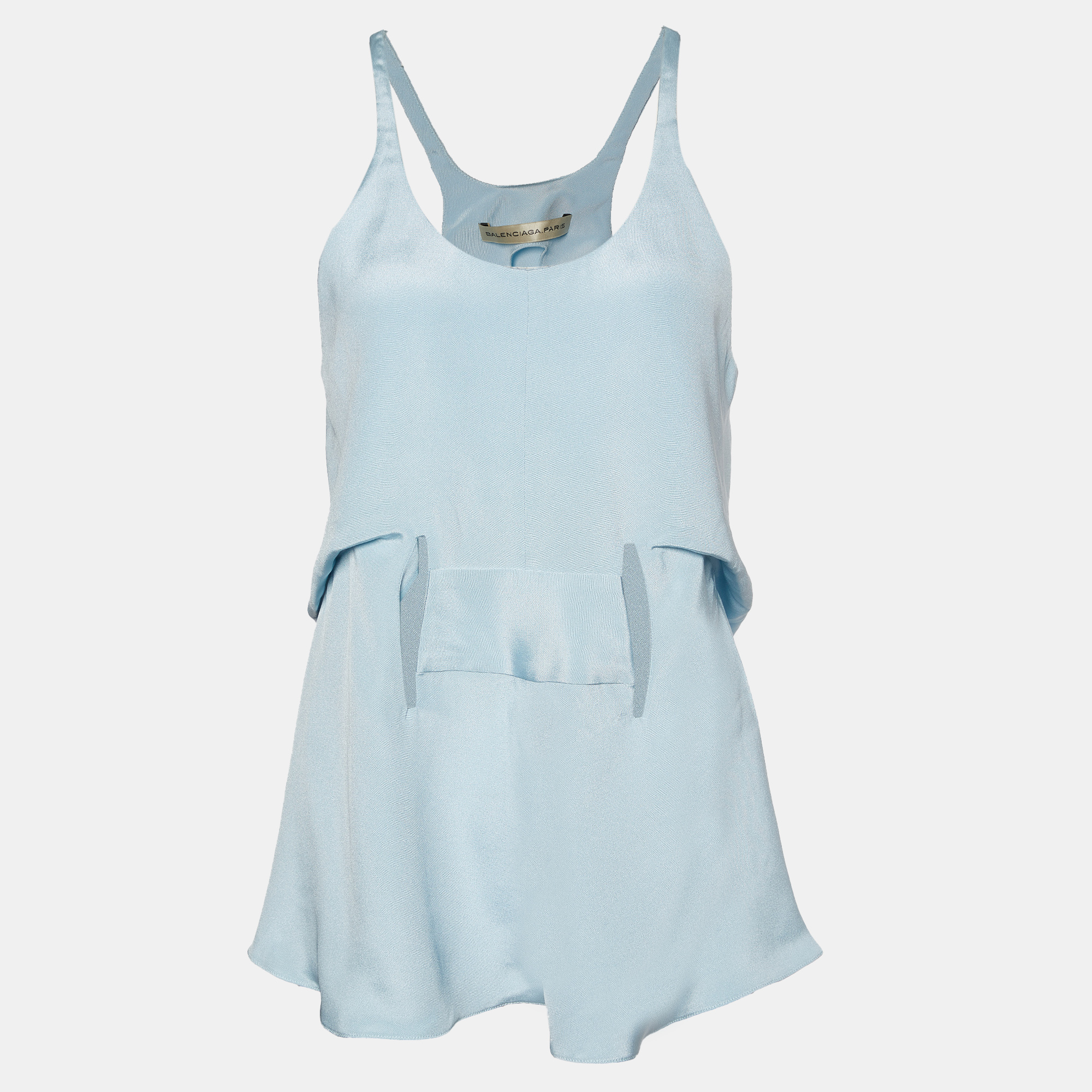 Balenciaga light blue silk cut-out sleeveless top m