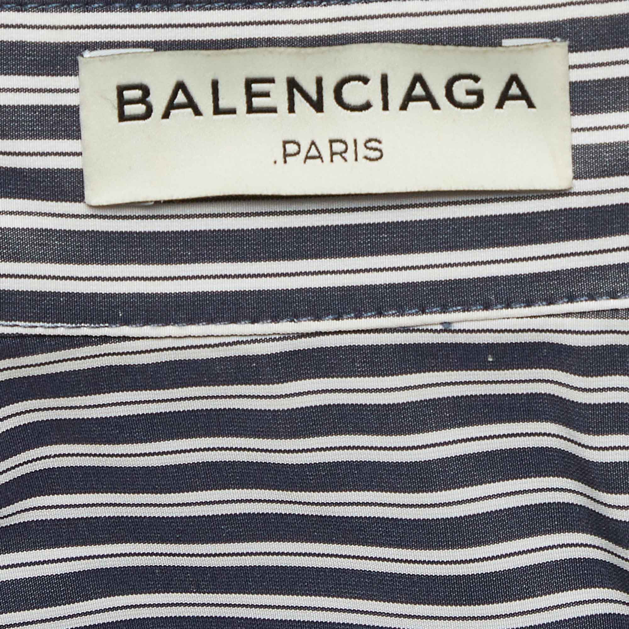 Balenciaga Blue Pinstripe Poplin Oversized Shirt S