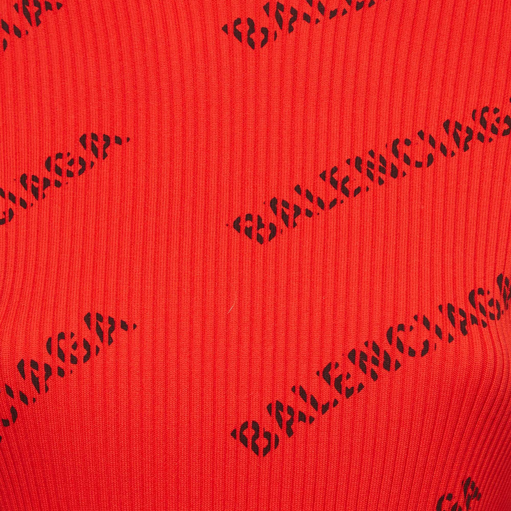 Balenciaga Red Logo Print Rib Knit Turtleneck Sweater M