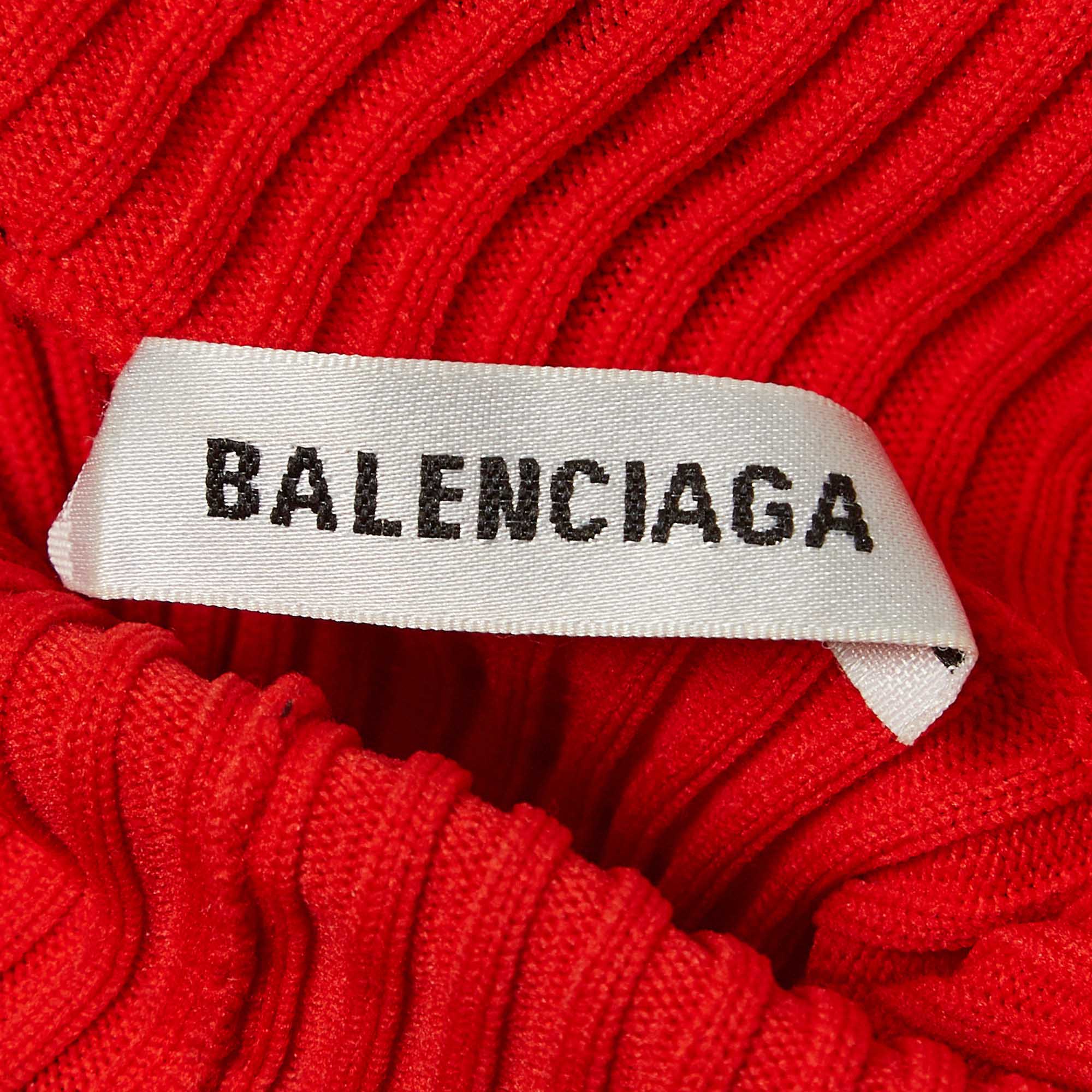 Balenciaga Red Logo Print Rib Knit Turtleneck Sweater M