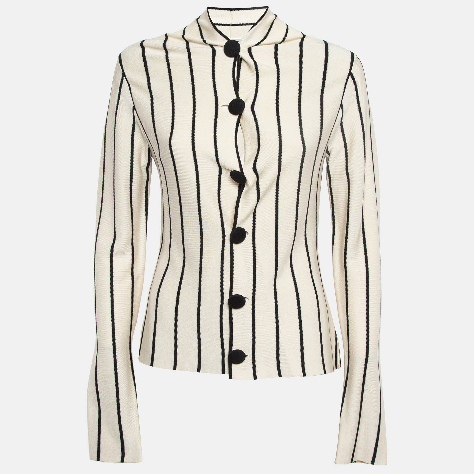 Balenciaga Cream Striped Silk Knit Cardigan M