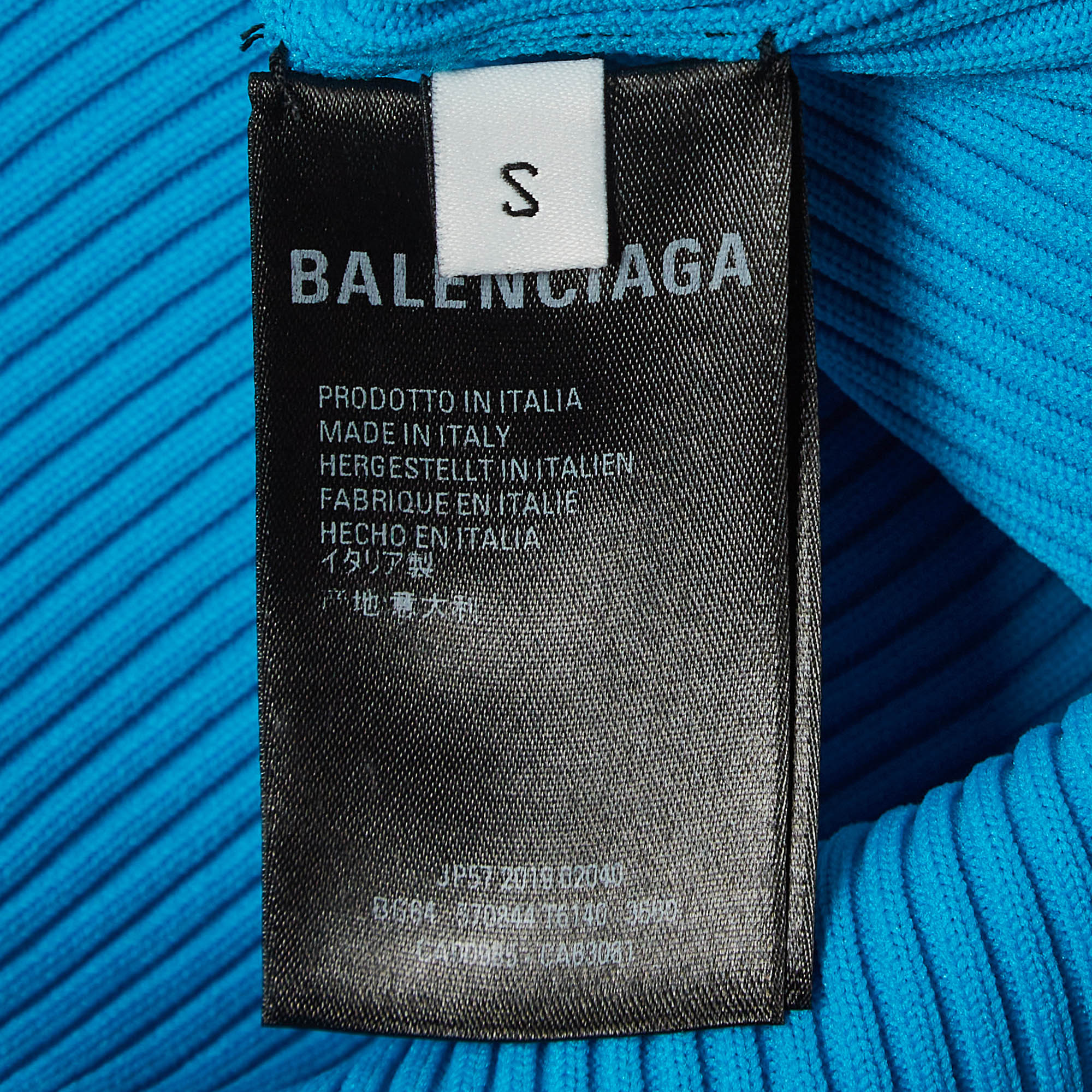 Balenciaga Blue Logo Print Rib Knit Full Sleeve Top S