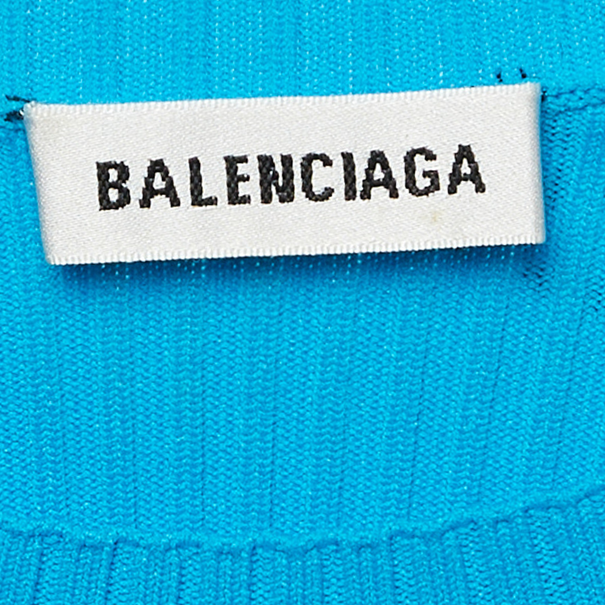 Balenciaga Blue Logo Print Rib Knit Full Sleeve Top S