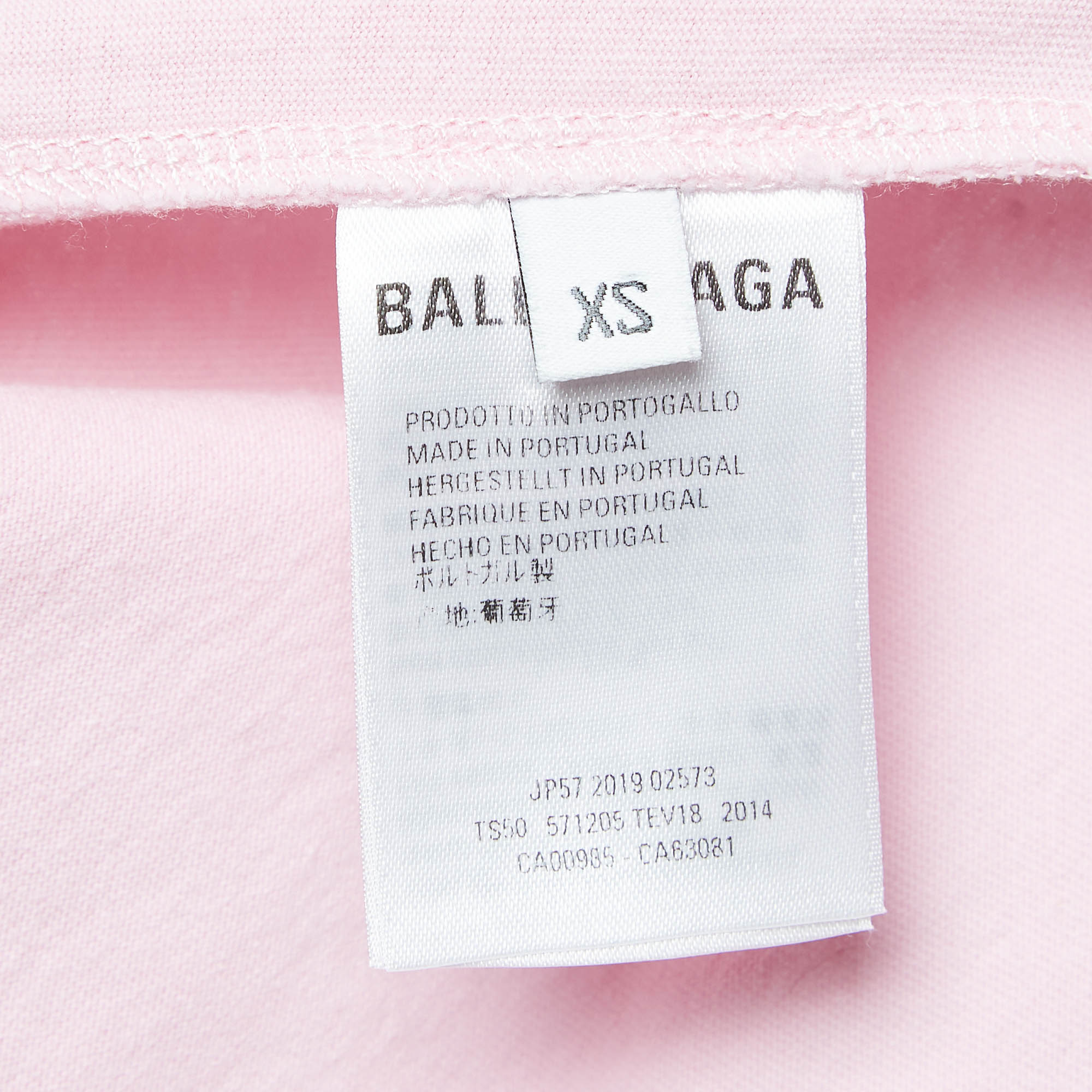 Balenciaga Pink Crest Print Cotton Knit Crew Neck T-Shirt XS