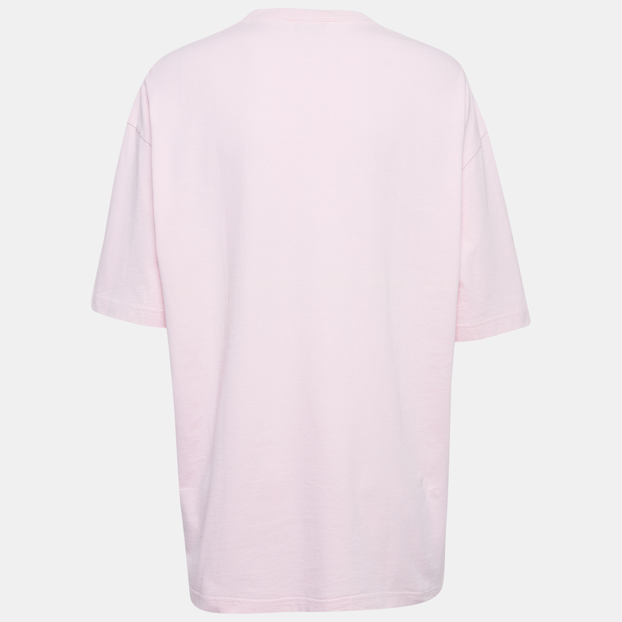 Balenciaga Pink Crest Print Cotton Knit Crew Neck T-Shirt XS