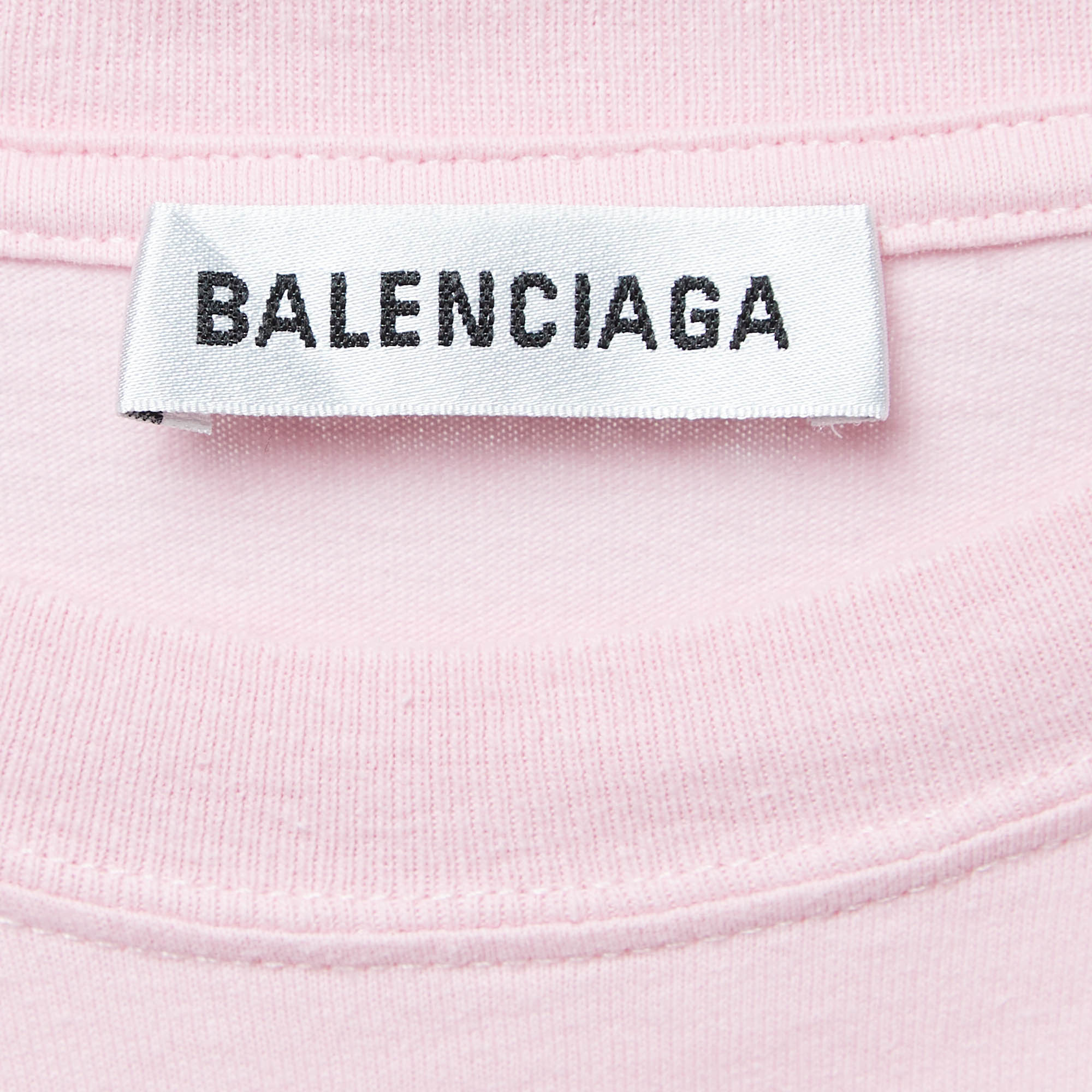 Balenciaga Pink Crest Print Cotton Knit Crew Neck T-Shirt XS