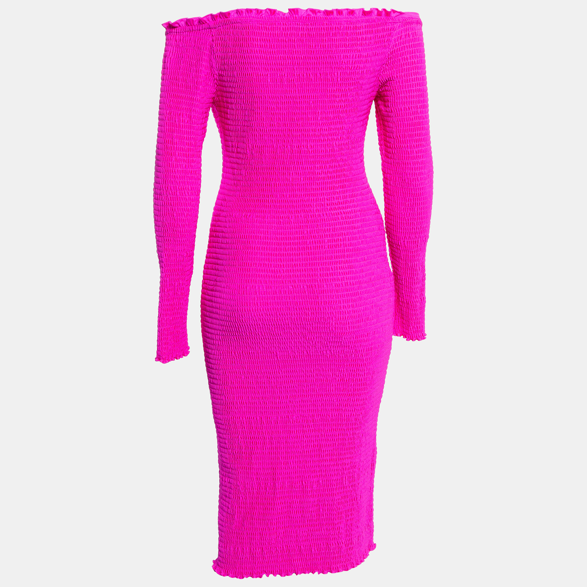 Balenciaga Pink Smocked Jersey Off-Shoulder Bodycon Dress M