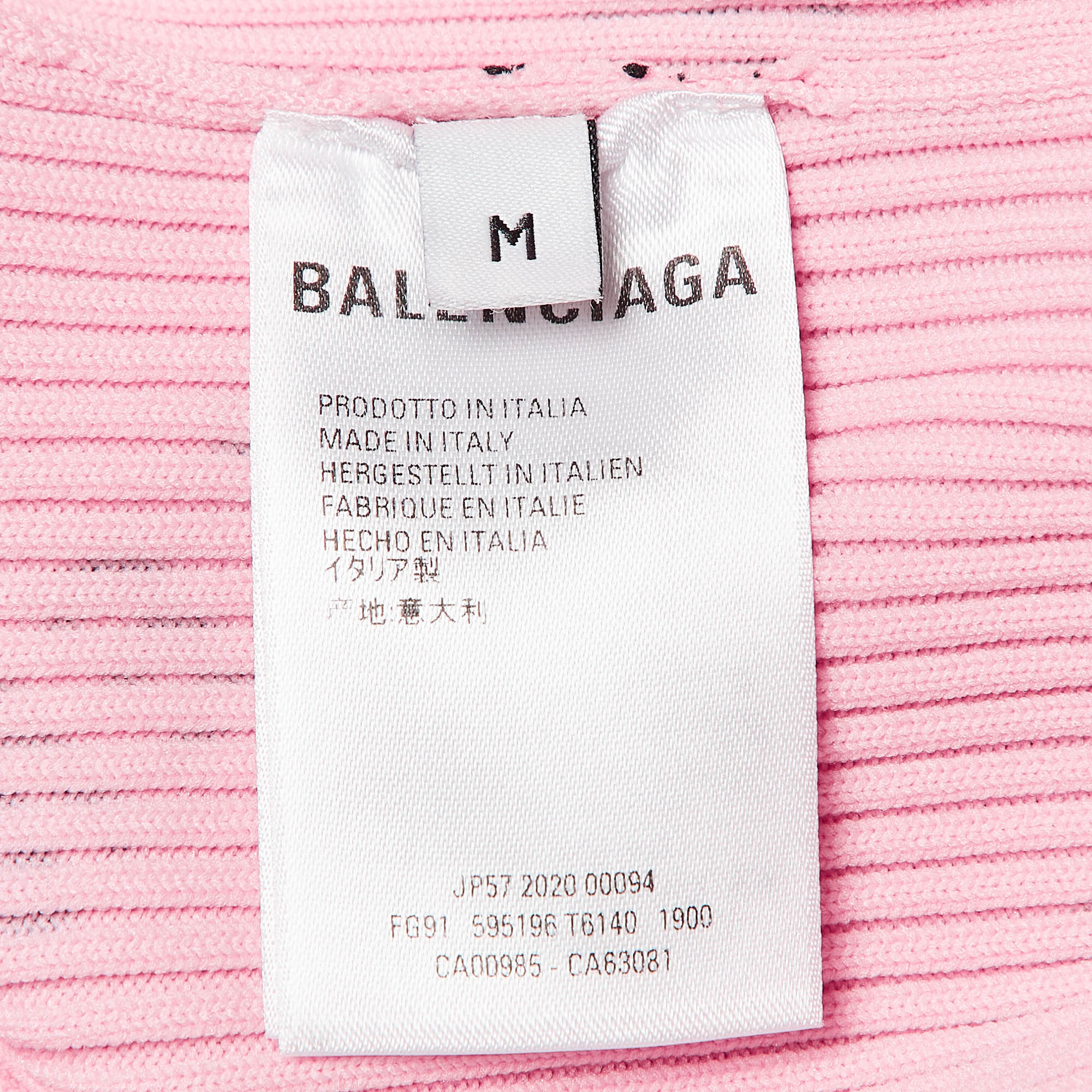 Balenciaga Pink Logo Print Rib Knit Bodycon Dress M