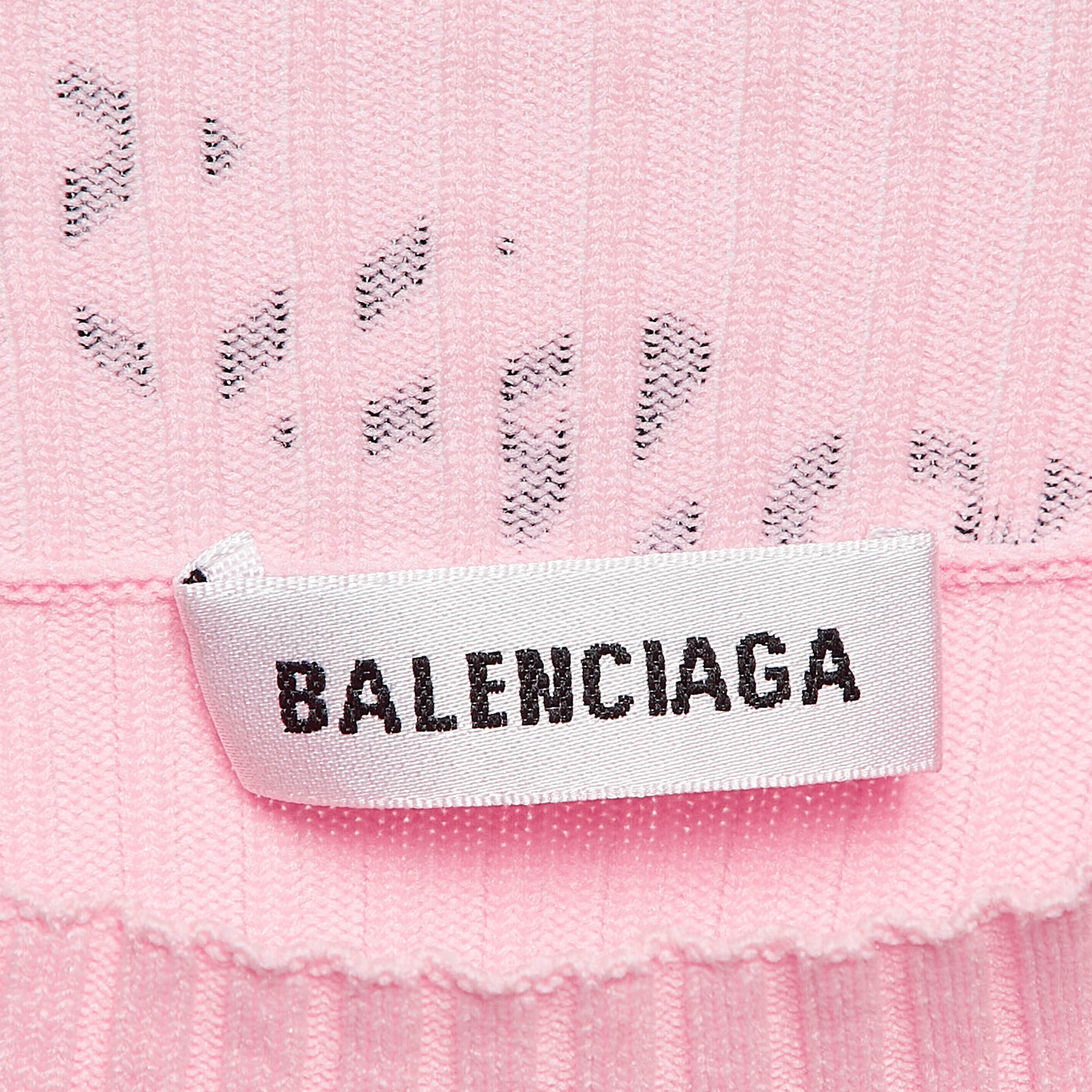 Balenciaga Pink Logo Print Rib Knit Bodycon Dress M