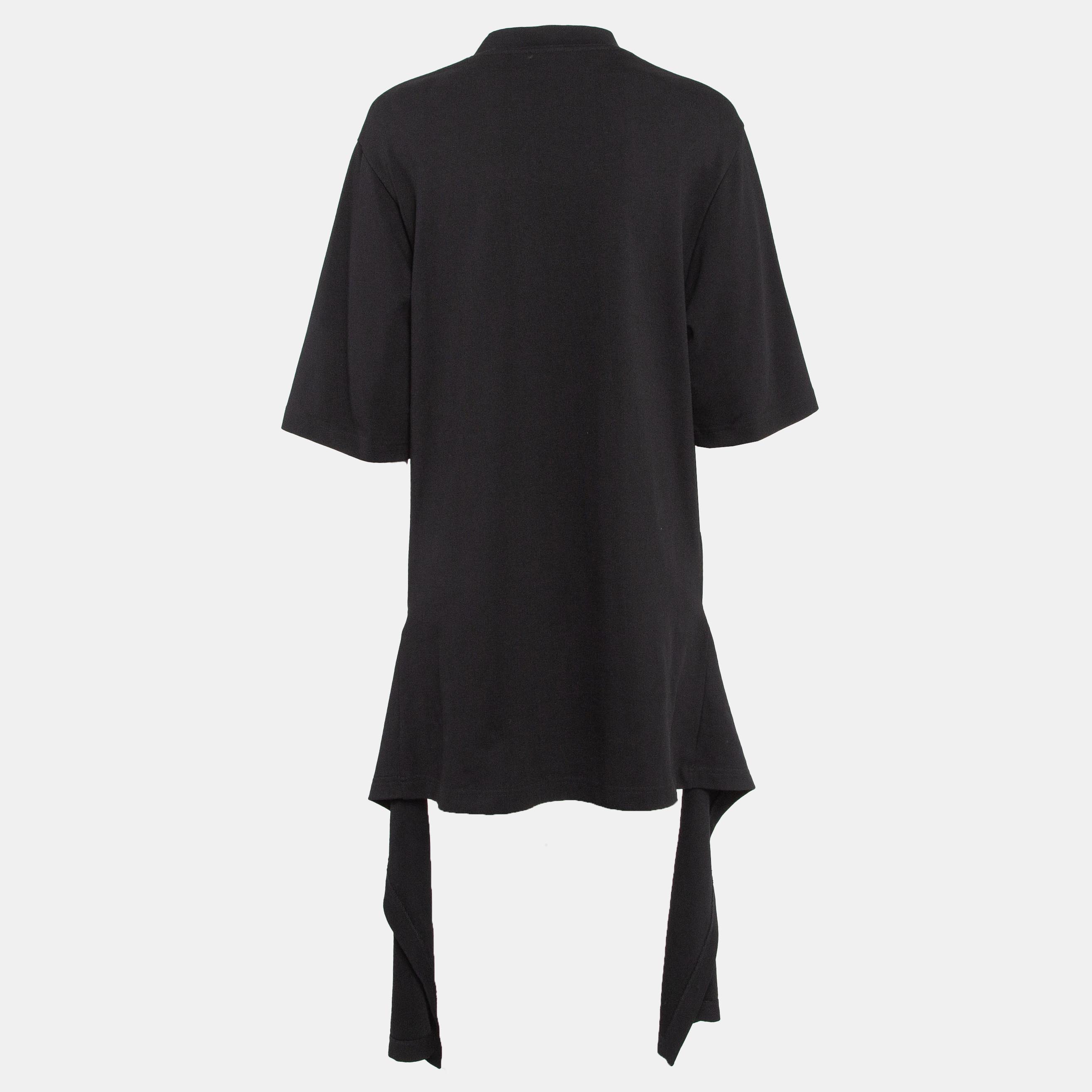 Balenciaga Black Cotton Knit Deconstructed Drape T-Shirt XS