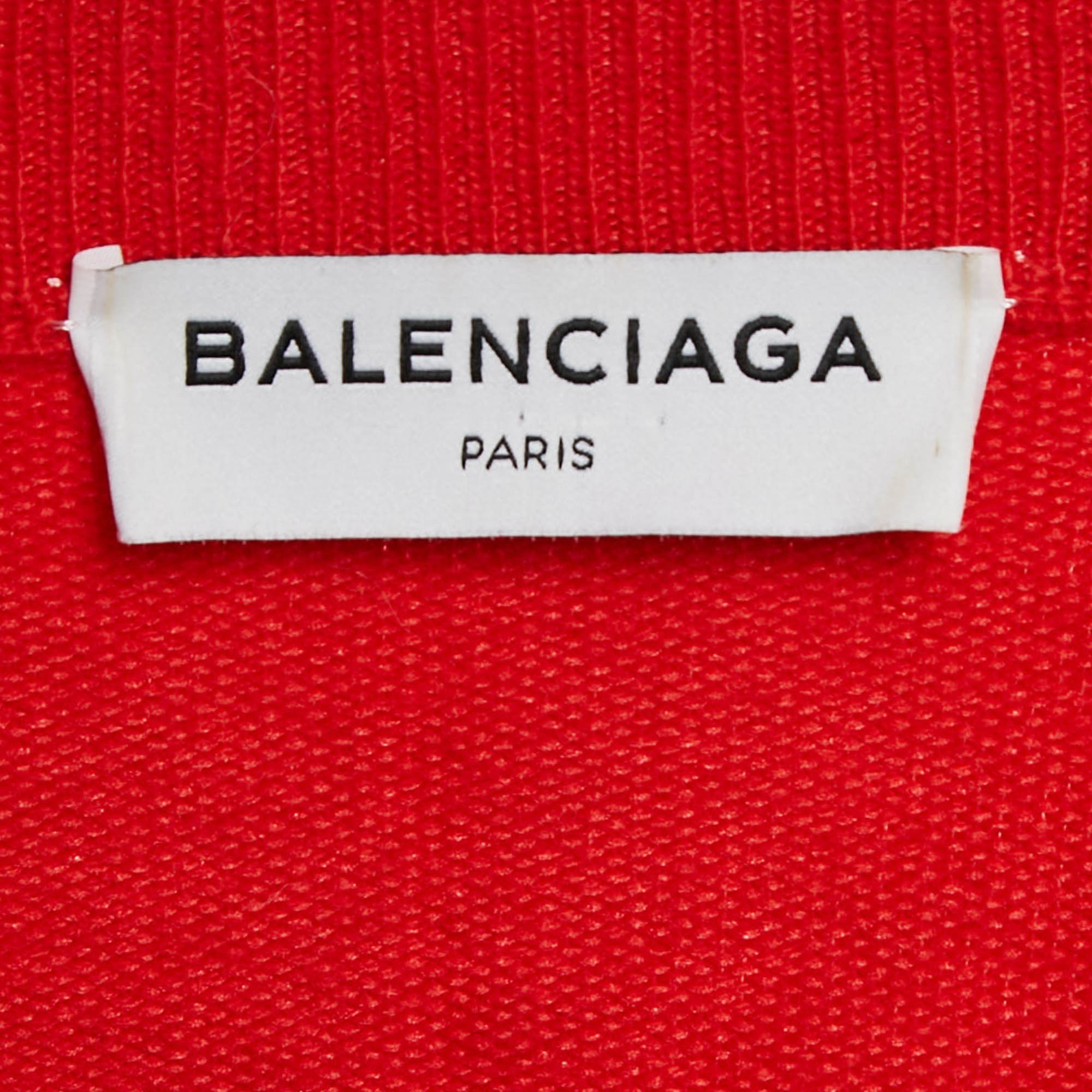 Balenciaga Red Pleated Effect Virgin Wool Sweater M