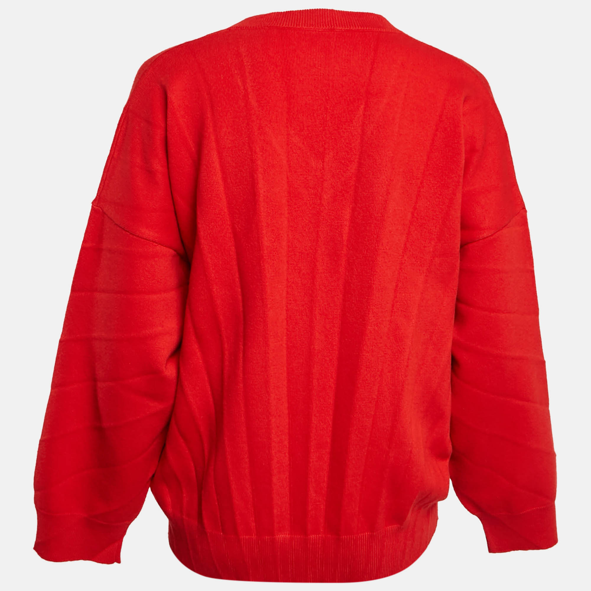 Balenciaga Red Pleated Effect Virgin Wool Sweater M