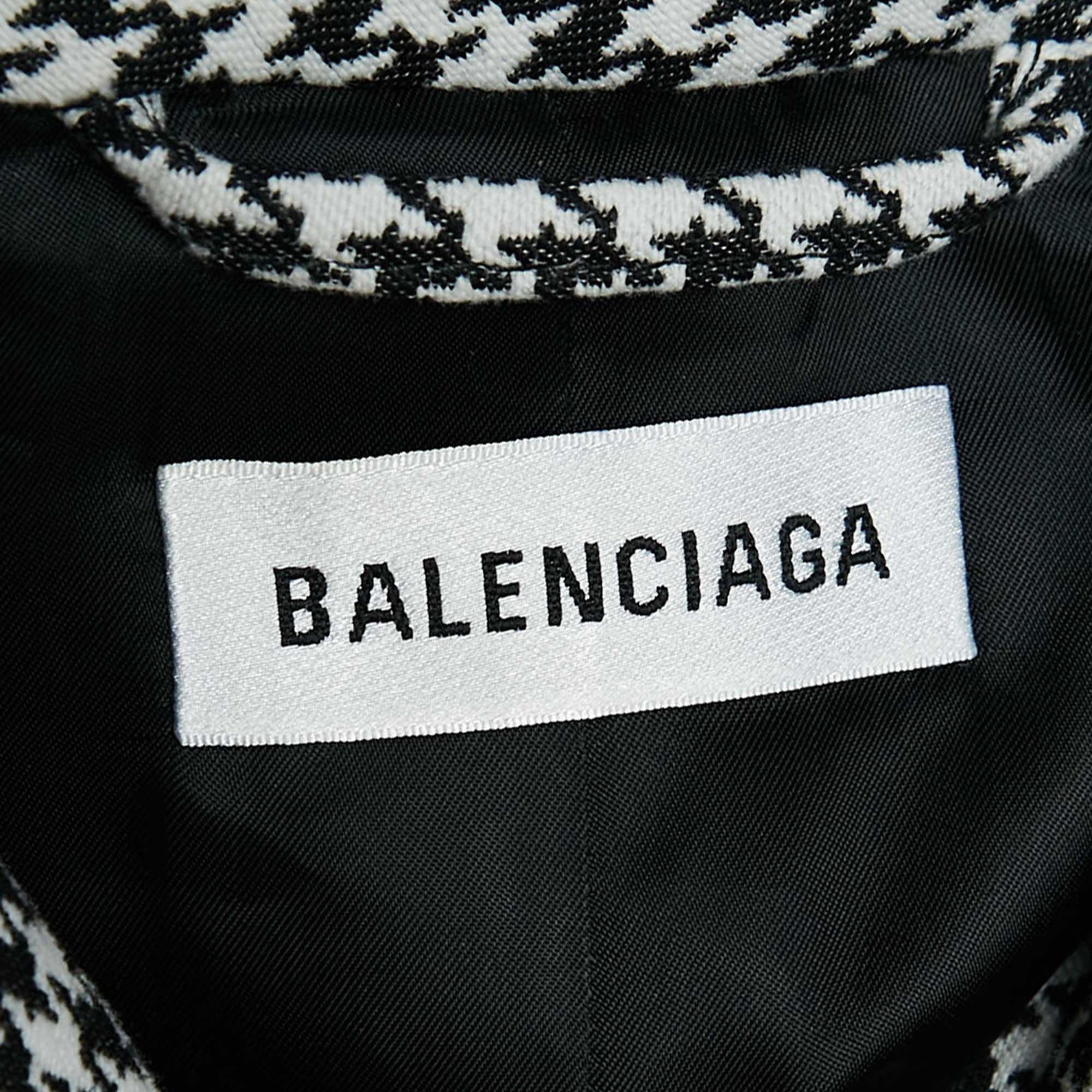 Balenciaga Black/White Houndstooth Wool Oversize Coat S