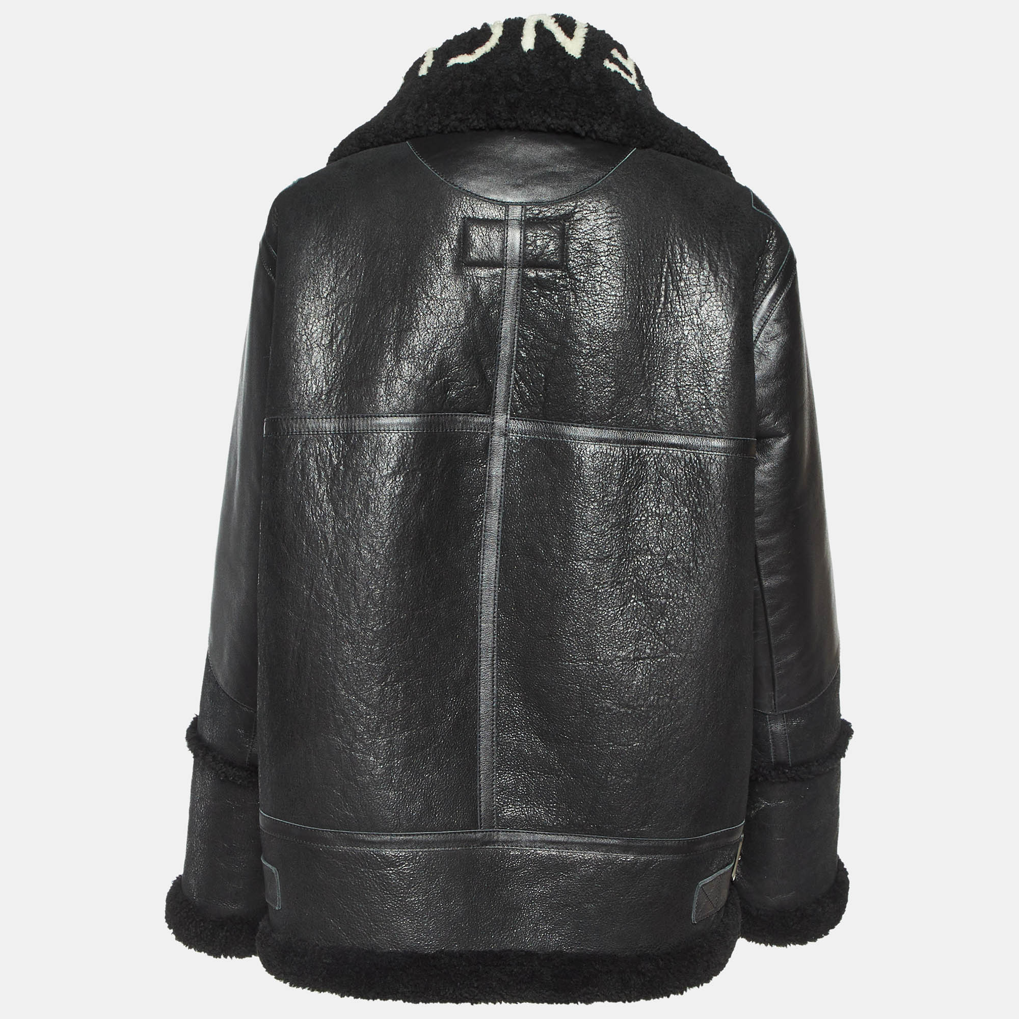 Balenciaga Black Leather And Shearling Oversized Jacket L