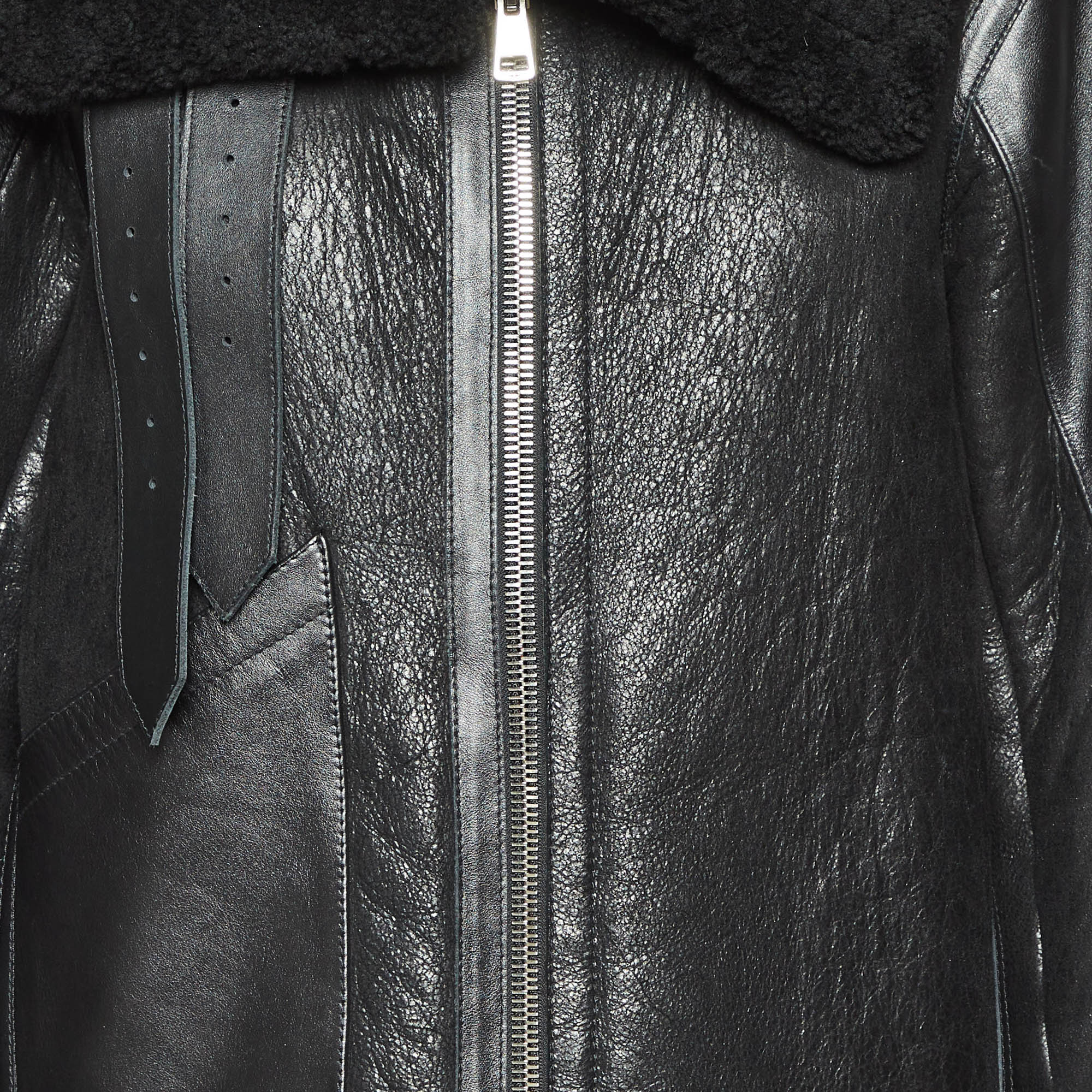 Balenciaga Black Leather And Shearling Oversized Jacket L