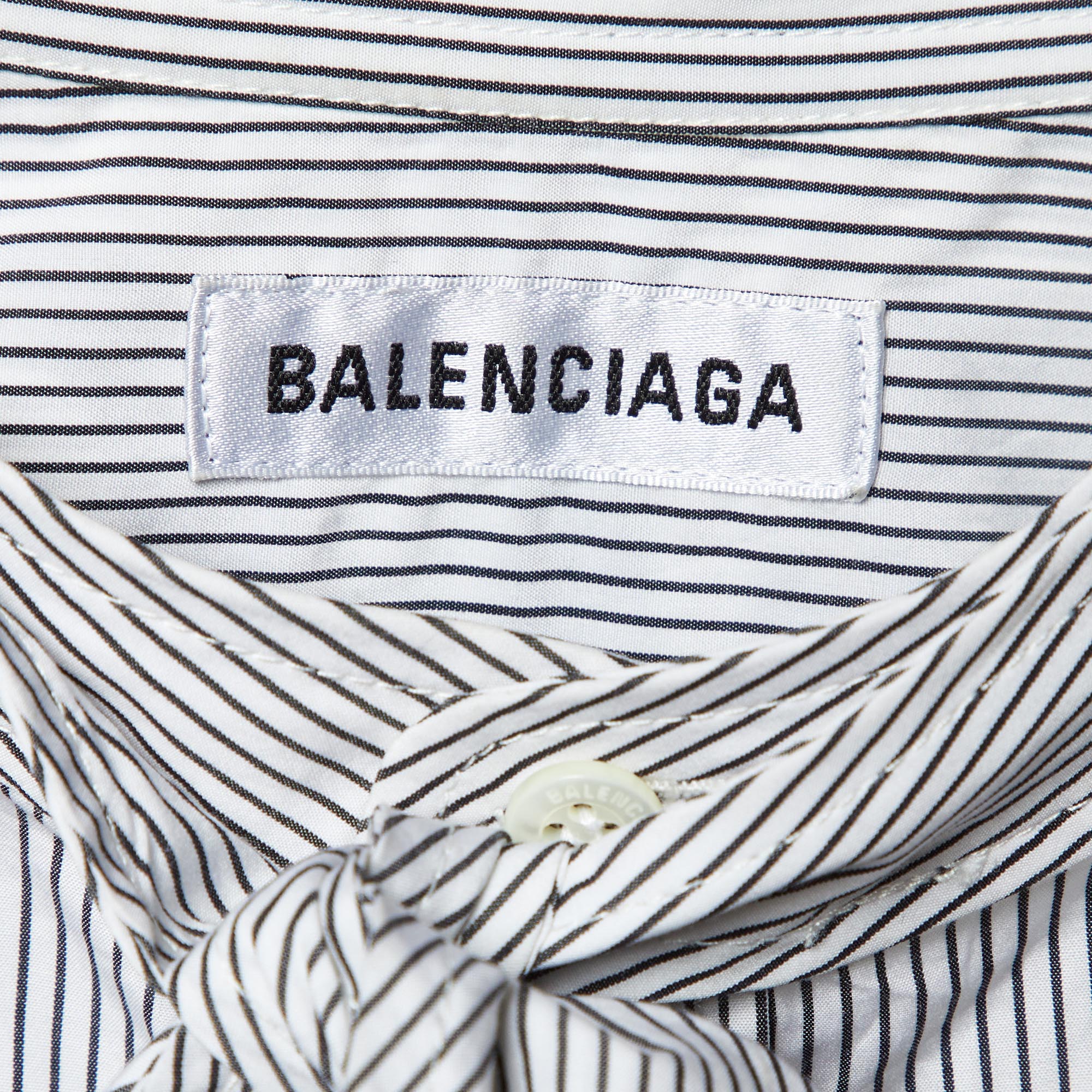 Balenciaga Black/White Logo Print Stripe Cotton Oversized Shirt S