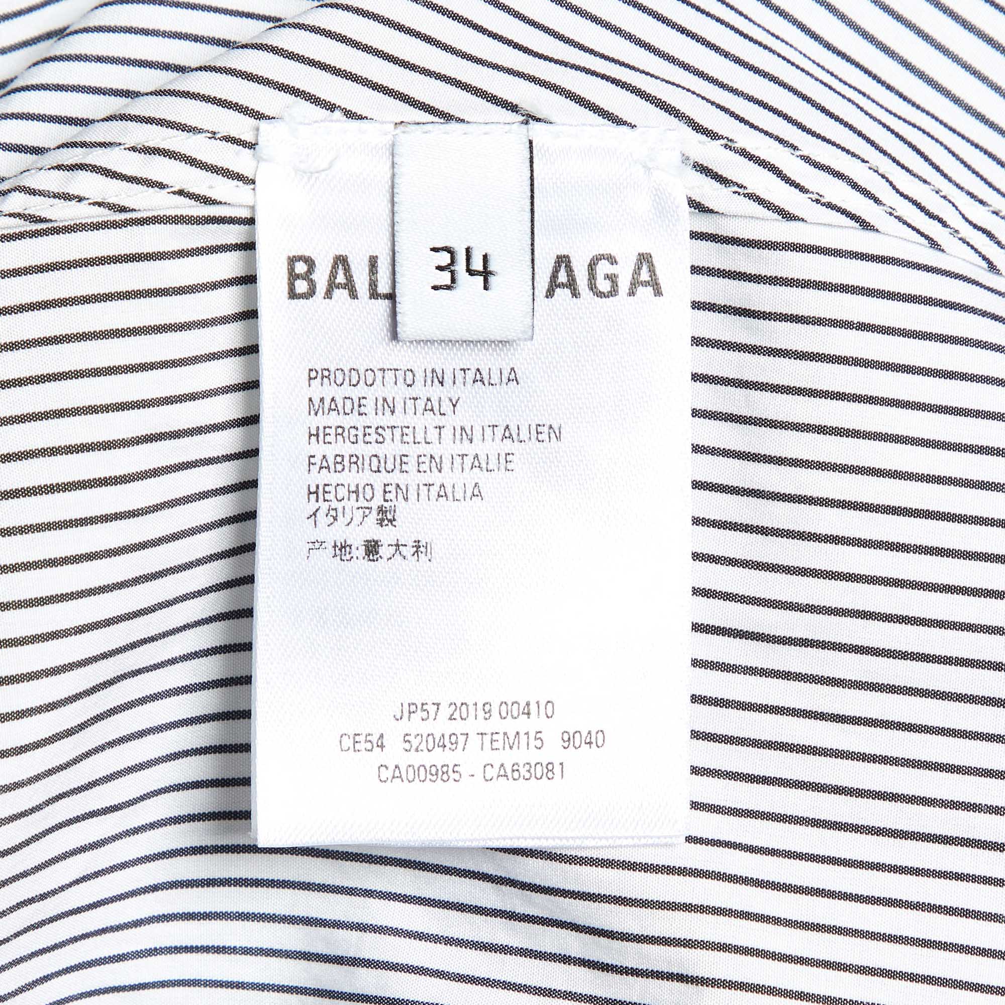 Balenciaga Black/White Logo Print Stripe Cotton Oversized Shirt S