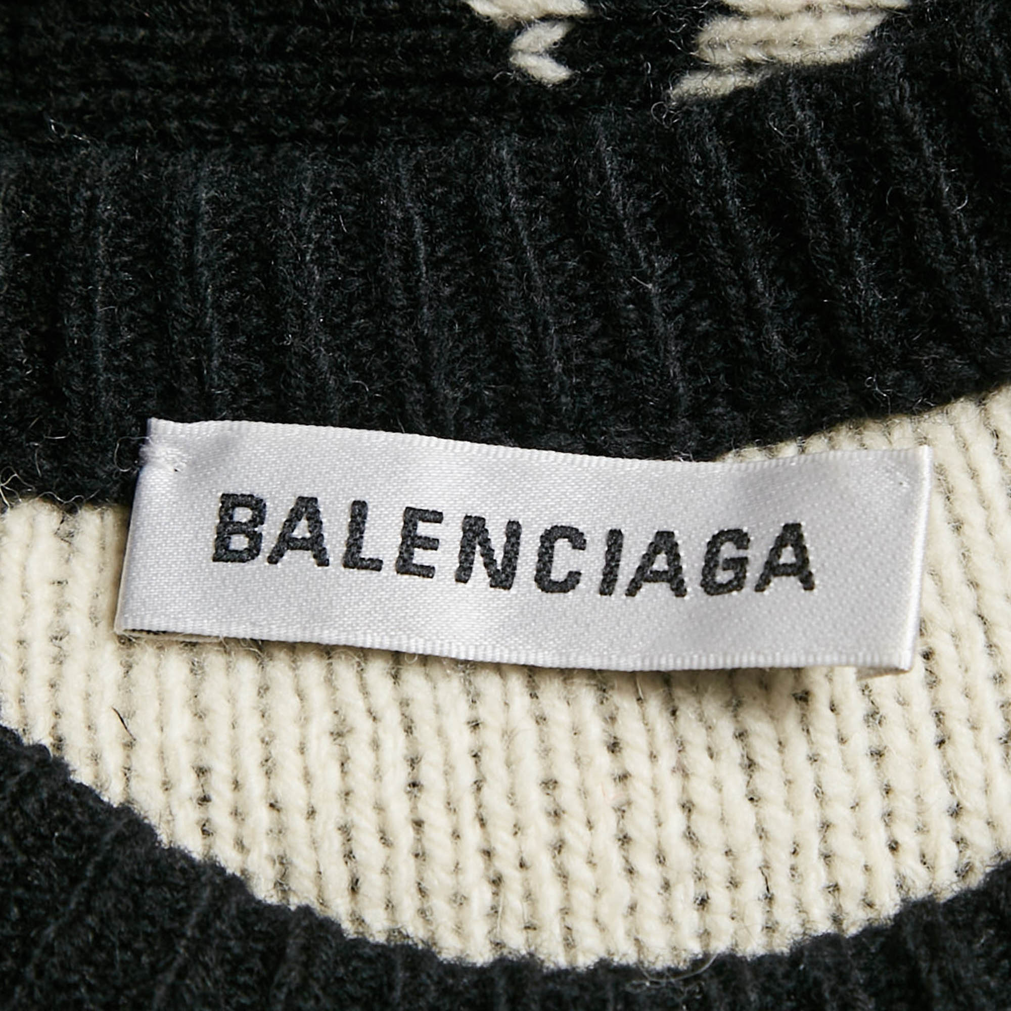 Balenciaga Black Logo All Over Wool Rib Knit Sweater S