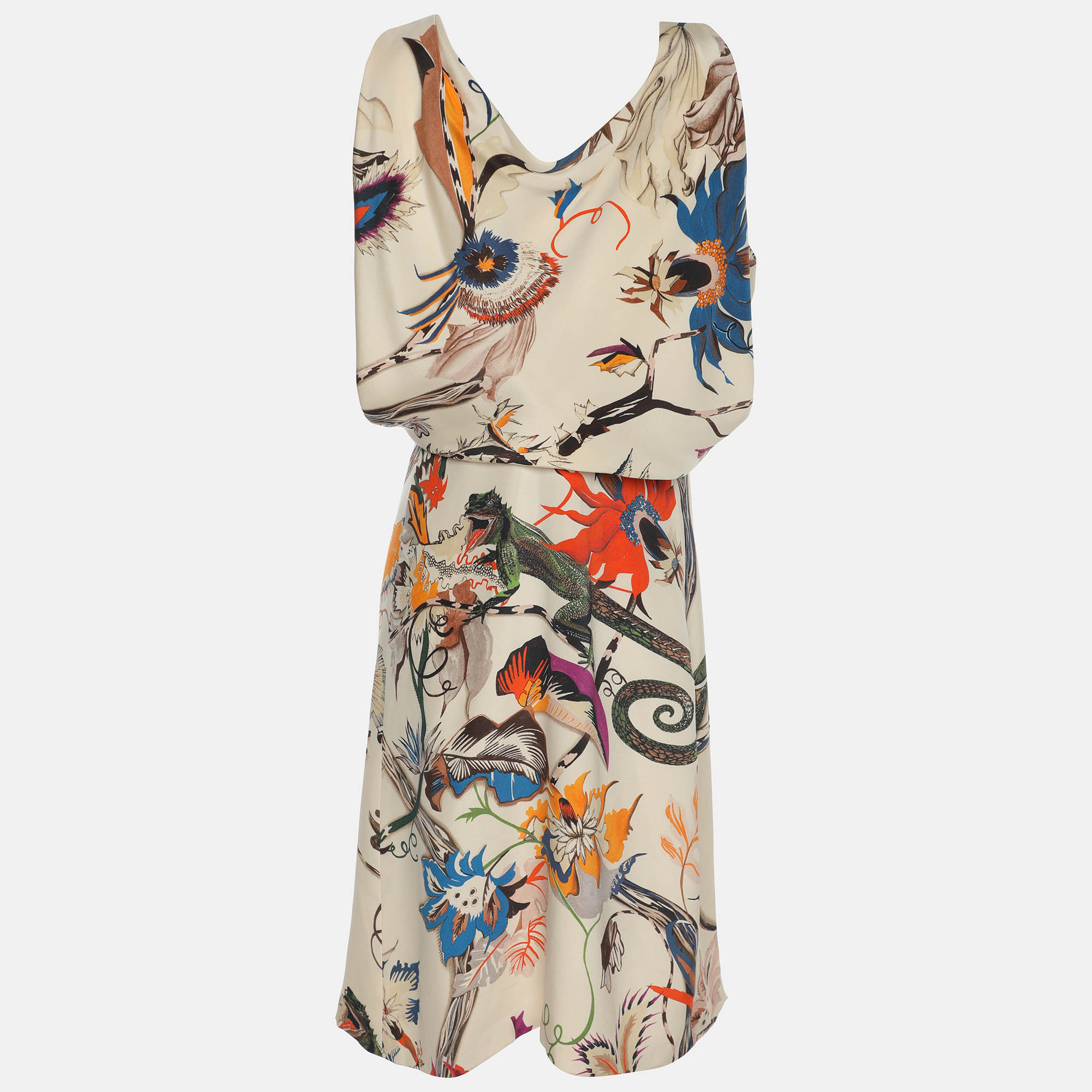 Balenciaga Multicolor Silk Iguana Floral Print Dress M