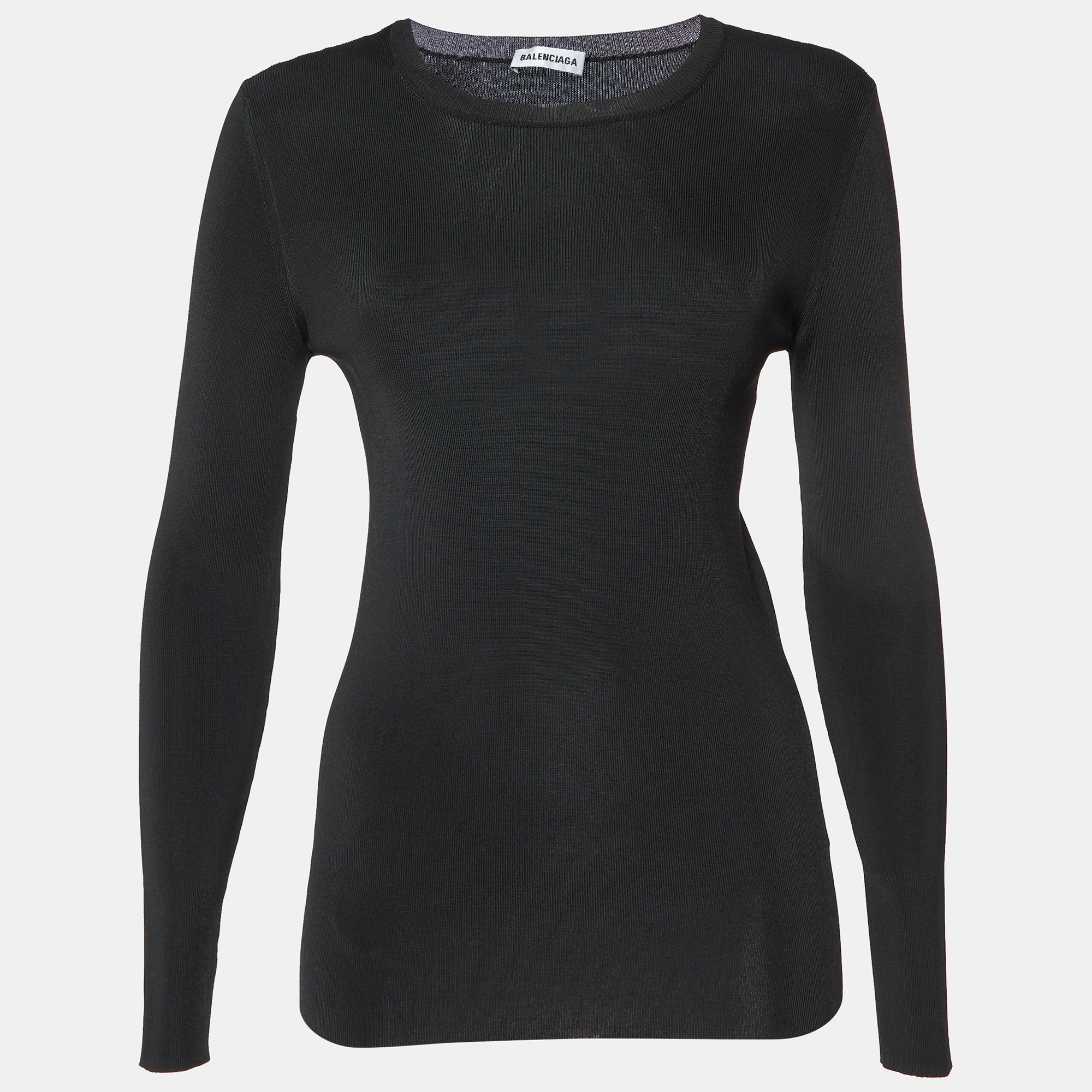 Balenciaga Black Jersey Logo Detail Crew Neck Sweater L