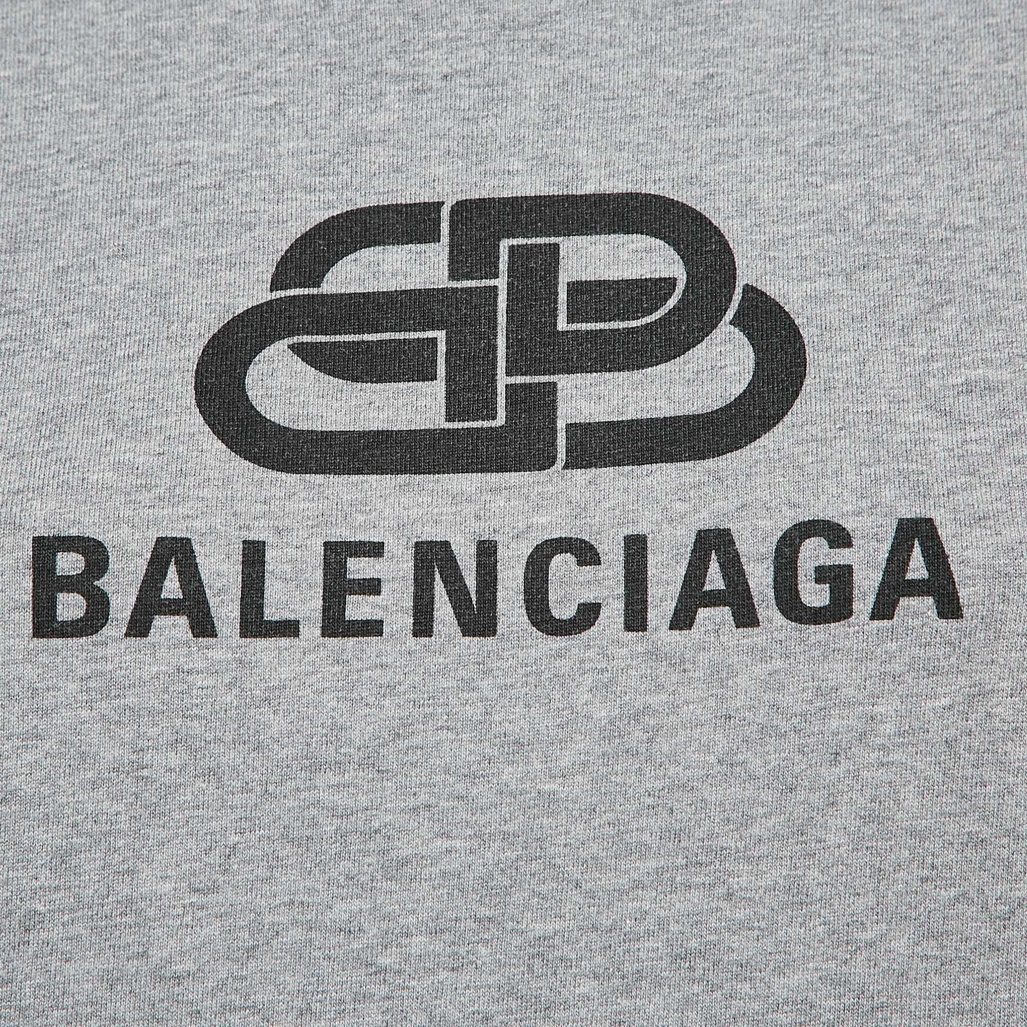 Balenciaga Grey Logo Print Cotton Short Sleeve T-Shirt M