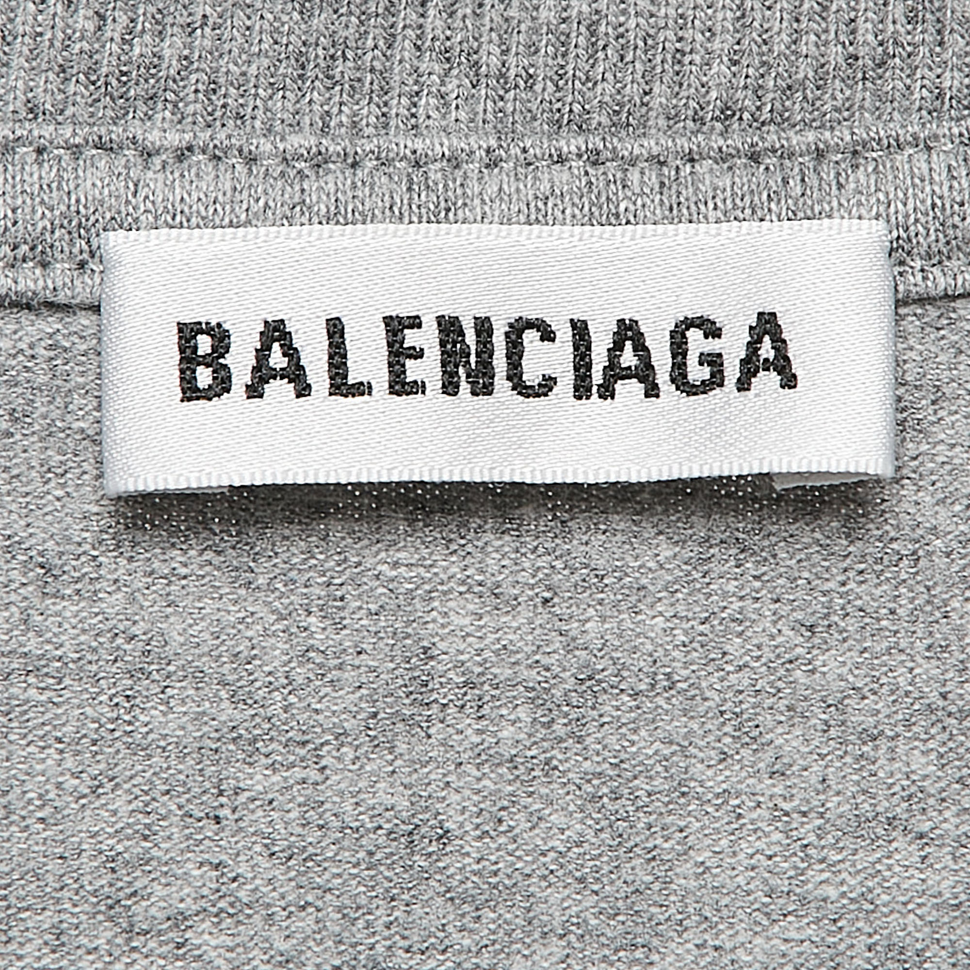 Balenciaga Grey Logo Print Cotton Short Sleeve T-Shirt M