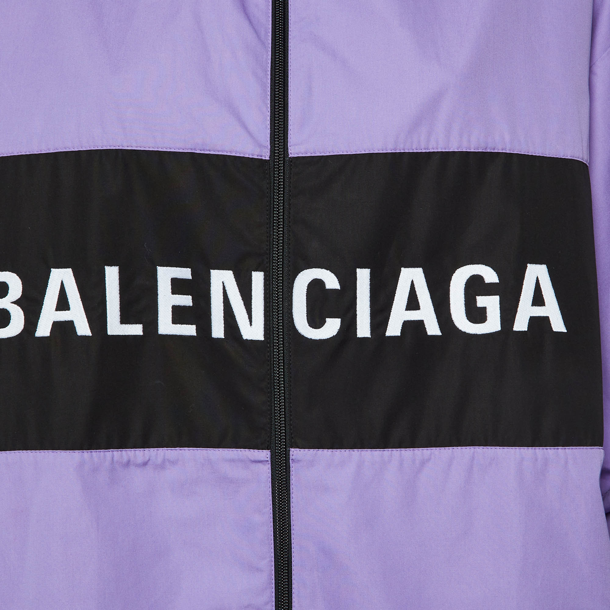 Balenciaga Purple Logo Embroidered Cotton Oversized Jacket S