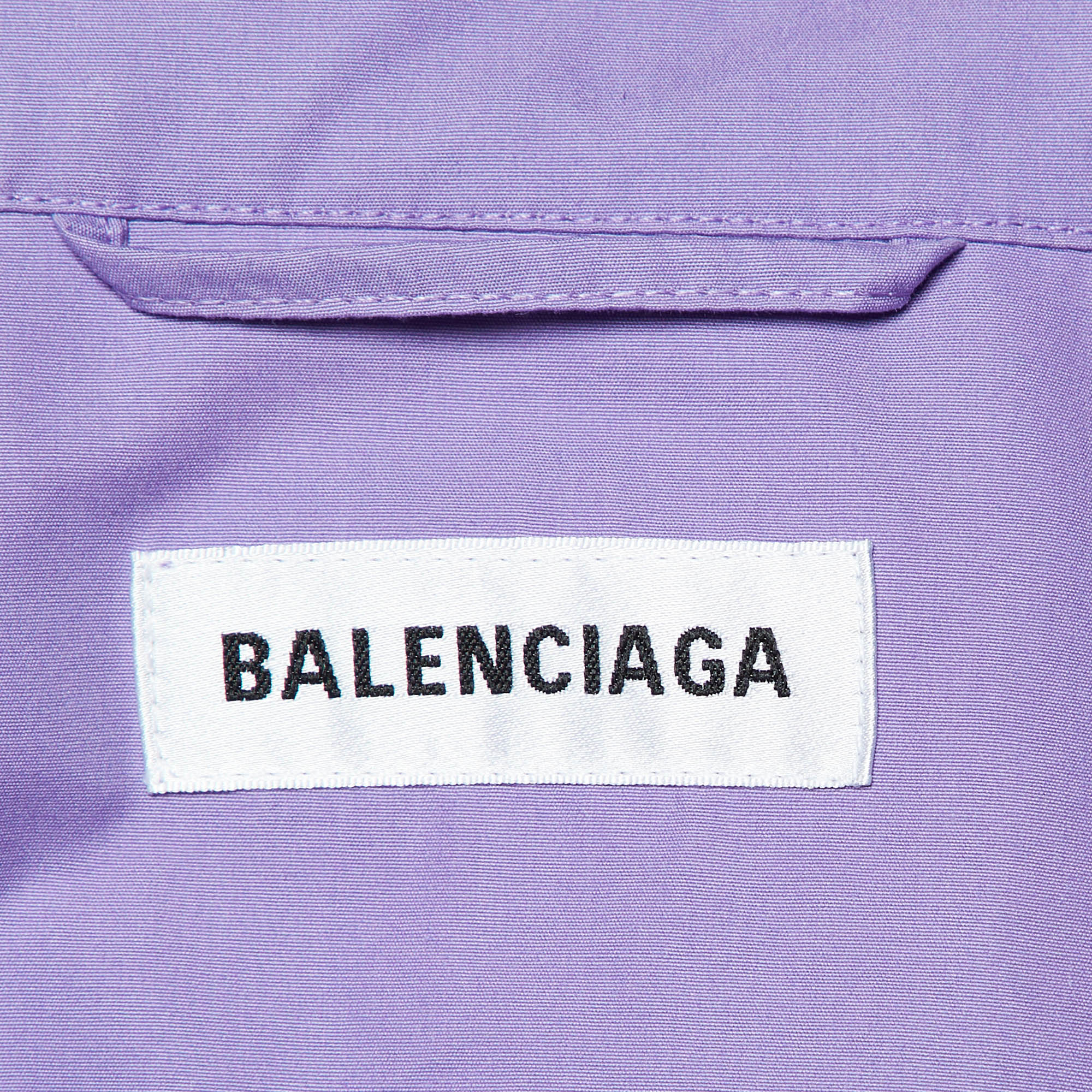 Balenciaga Purple Logo Embroidered Cotton Oversized Jacket S