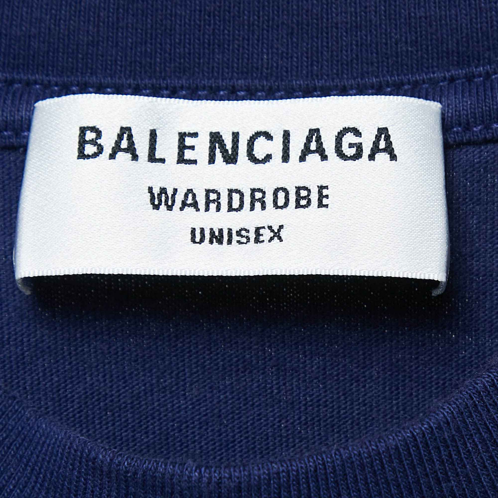 Balenciaga Blue Logo Embroidered Cotton Political Campaign T-Shirt XS