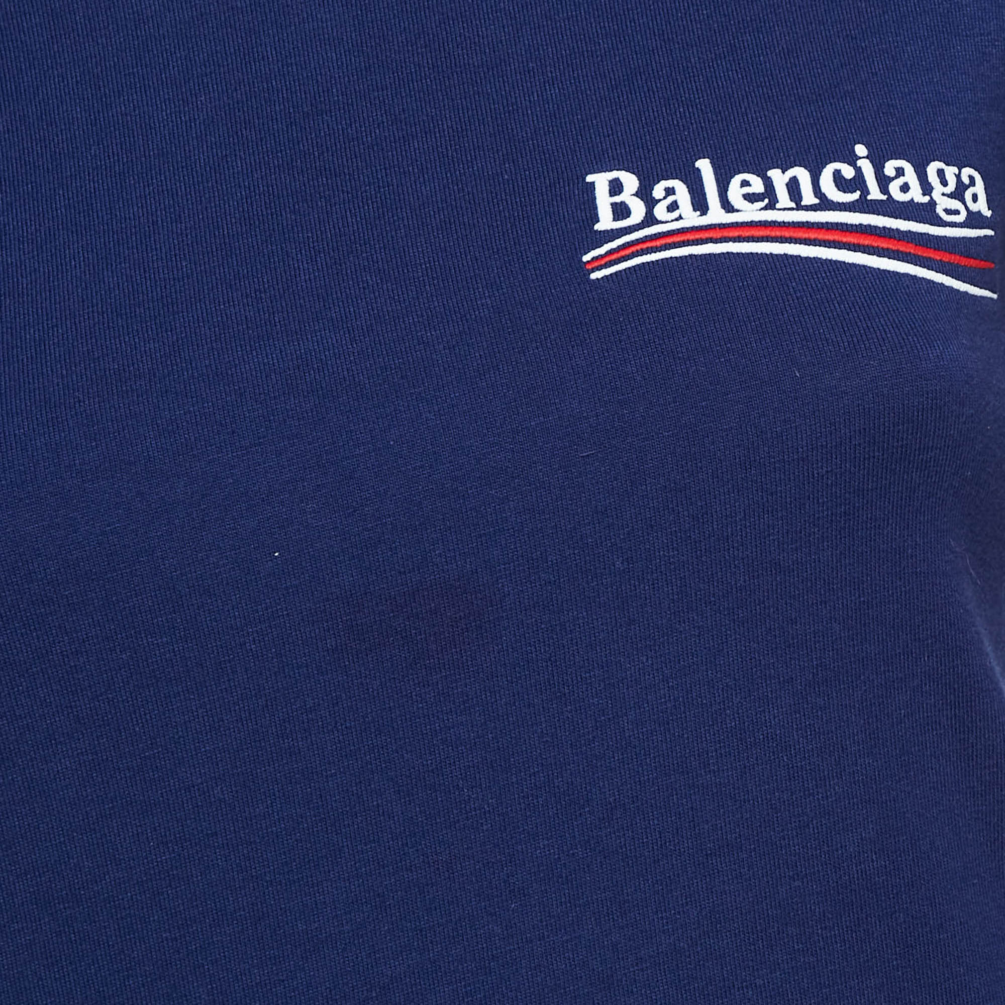 Balenciaga Blue Logo Embroidered Cotton Political Campaign T-Shirt XS