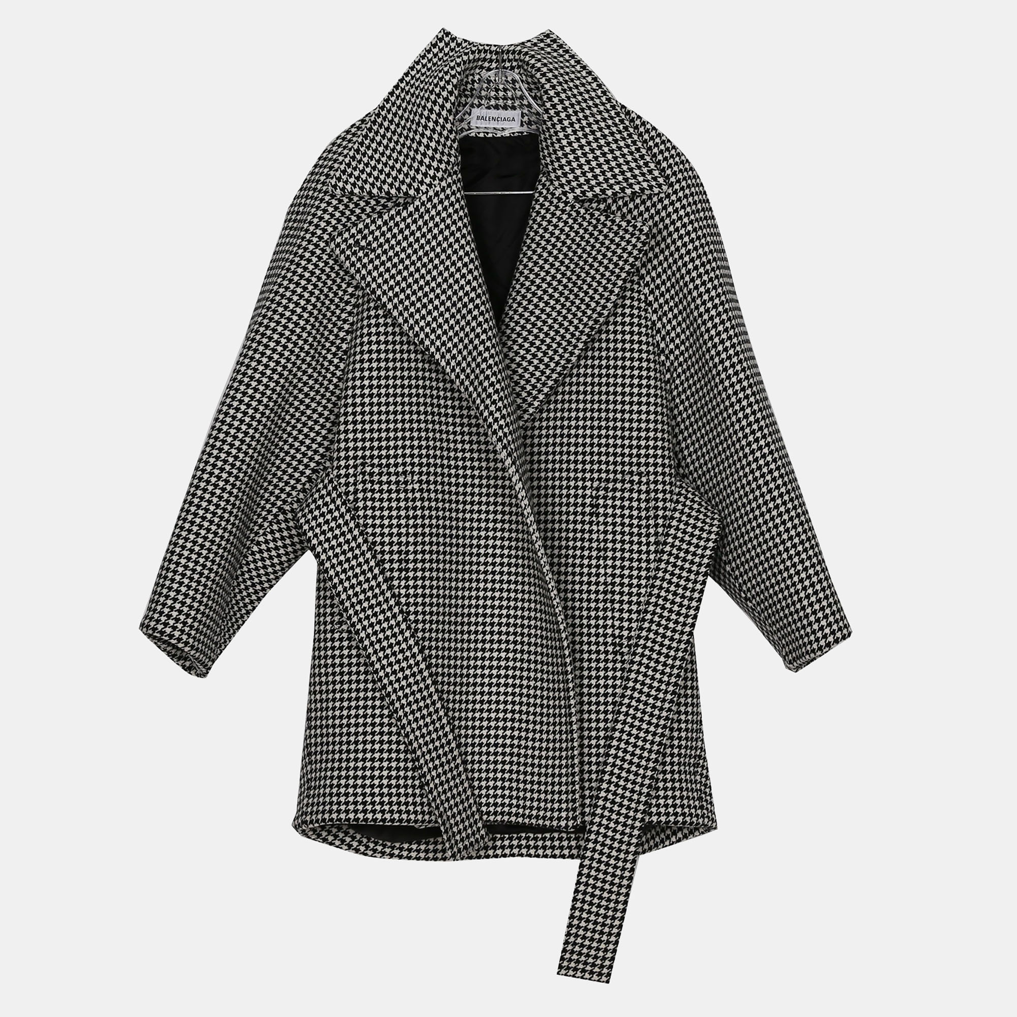 Balenciaga Houndstooth Check Wool Cashmere Coat Size 32