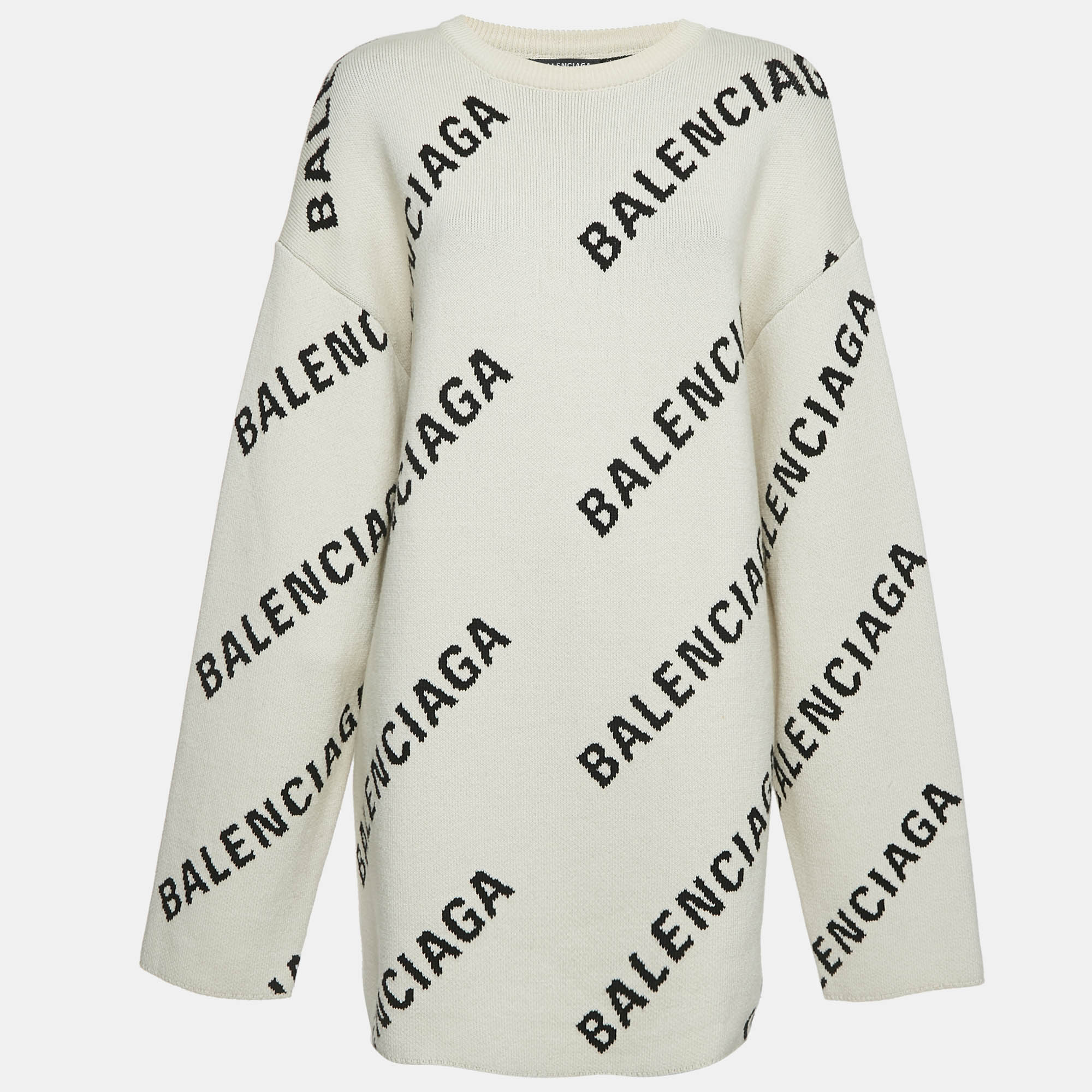 Balenciaga Off-White Monogram Jacquard Knit Crew Neck Sweater S
Balenciaga Off-White Monogram Jacquard Knit Crew Neck Sweater S