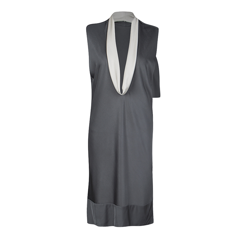 Image of Balenciaga Grey Cowl Neck Detail Sleeveless Dress M