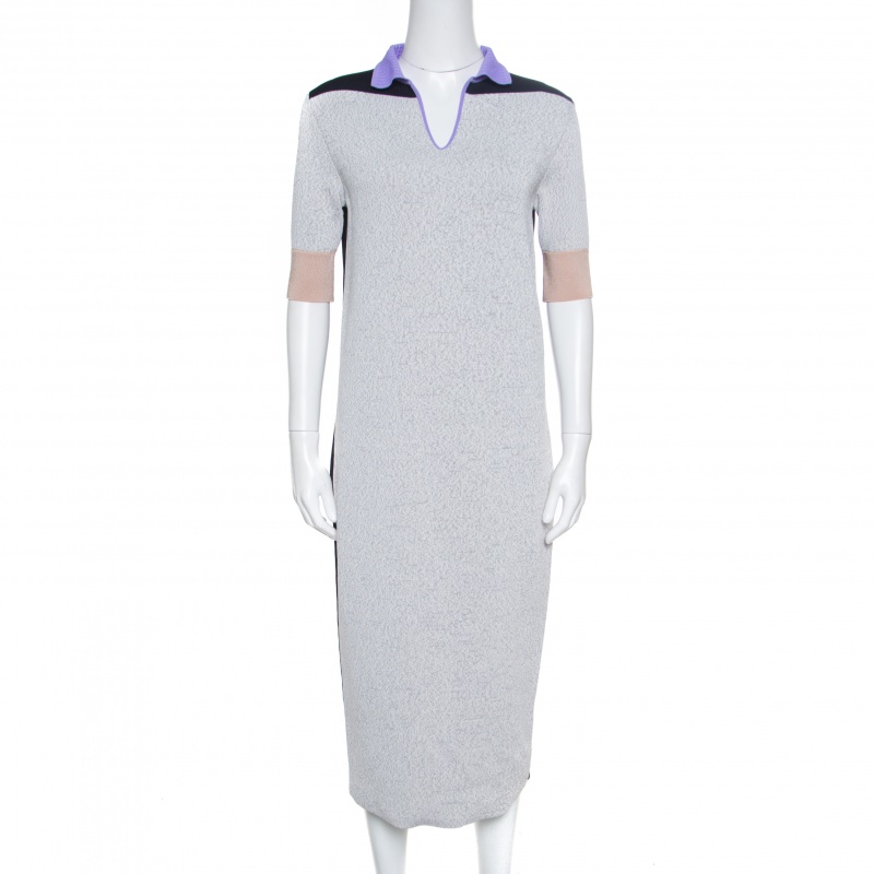 Image of Balenciaga Colorblock Pattern Knit Shift Midi Dress M