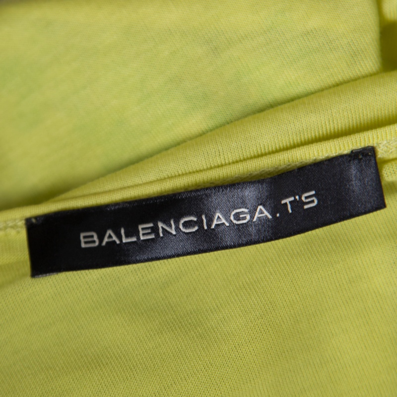 Balenciaga Yellow And Green Floral Cutout Printed T-Shirt M