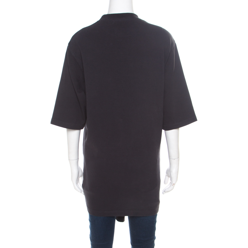 Balenciaga Washed Black Jersey Cutout Knotted Front Detail T-Shirt S