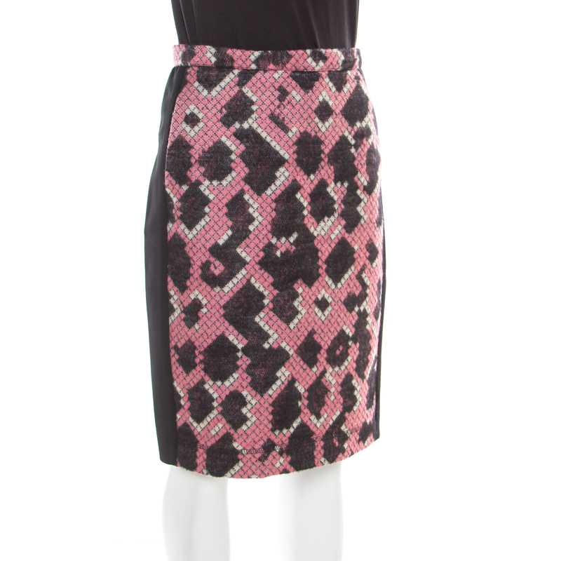 

Balenciaga Black Wool Blend Asymmetric Argyle Panel Pencil Skirt