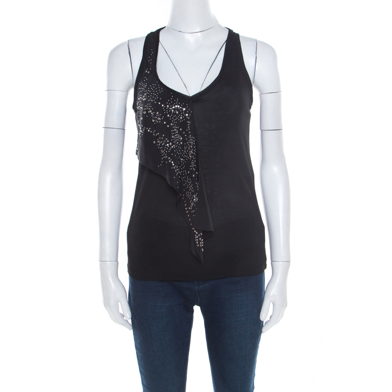 Image of Balenciaga Black Jersey Stud Embellished Panel Racer Back Tank Top S