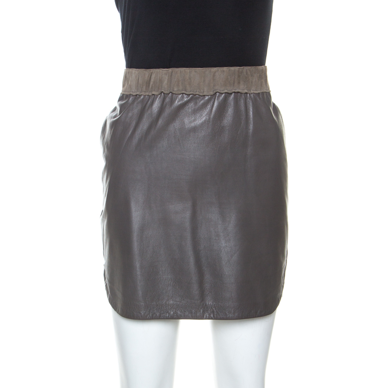 Image of Balenciaga Brown Lamb Leather Elasticized Waist Mini Skirt L