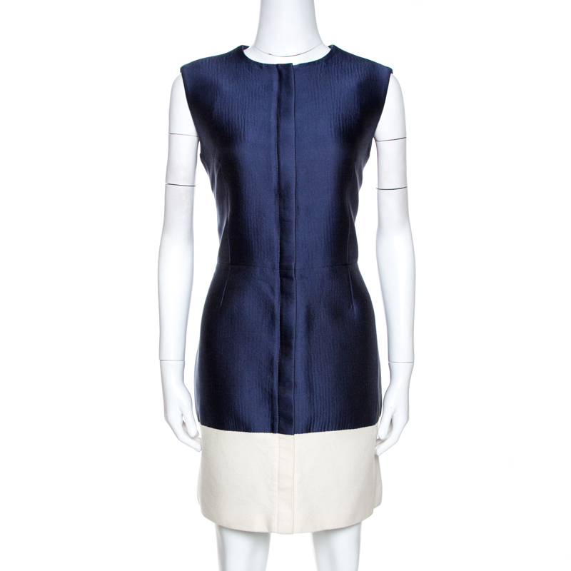 Image of Balenciaga Bicolor Silk and Canvas Sleeveless Dress L