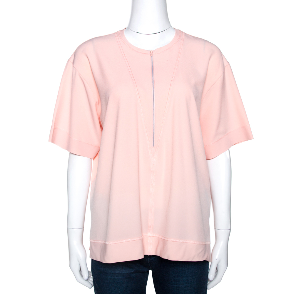Image of Balenciaga Peach Stretch Crepe Short Sleeve Top L