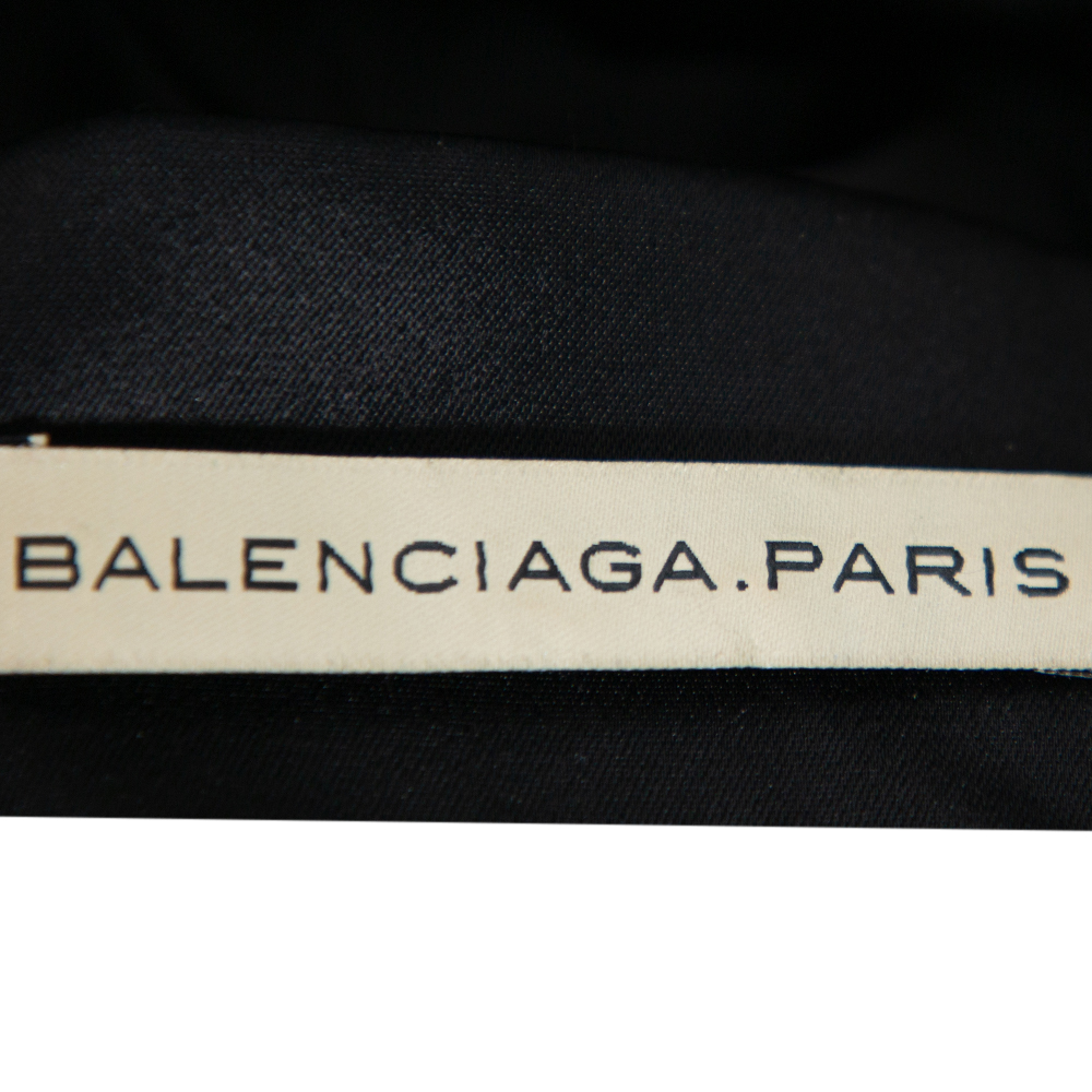 Balenciaga Paris Black Satin Draped Neck Detail Evening Gown M