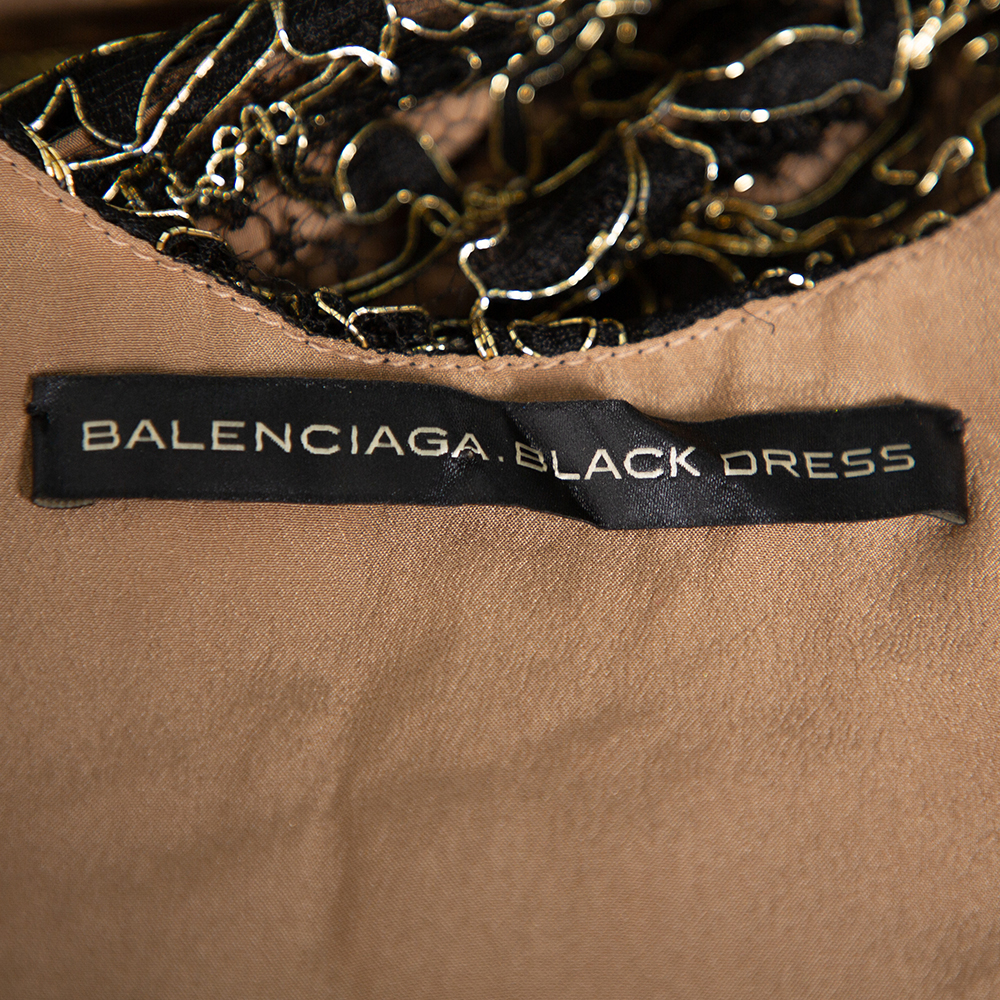 Balenciaga Black & Gold Lace Sleeveless Mini Dress S