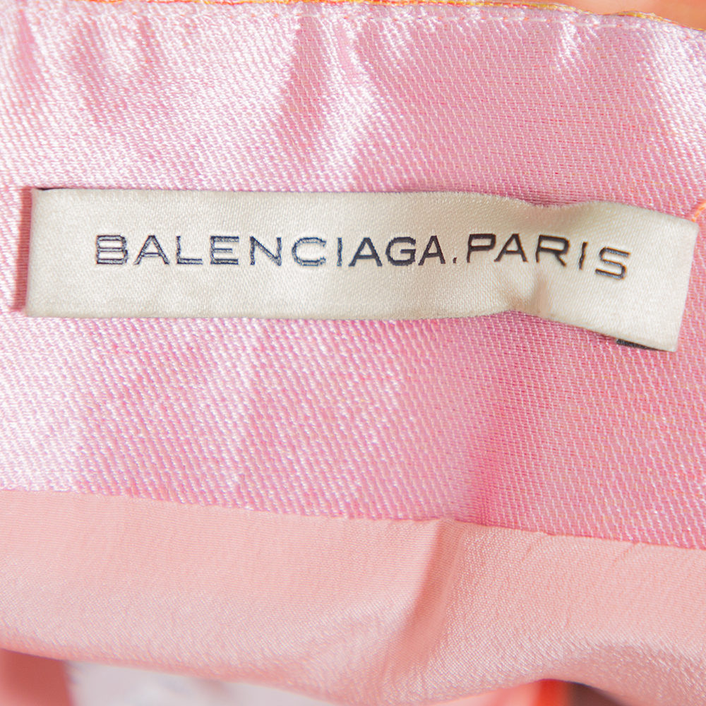 Balenciaga Orange Silk & Linen Contrast Trim Detail Mini Skirt M