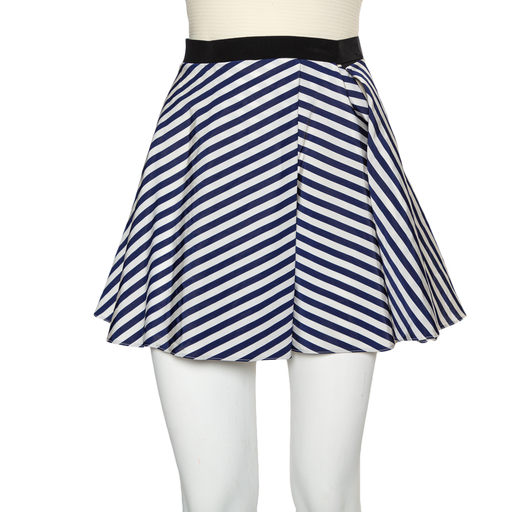 Balenciaga Navy Blue & White Striped Synthetic Shorts M